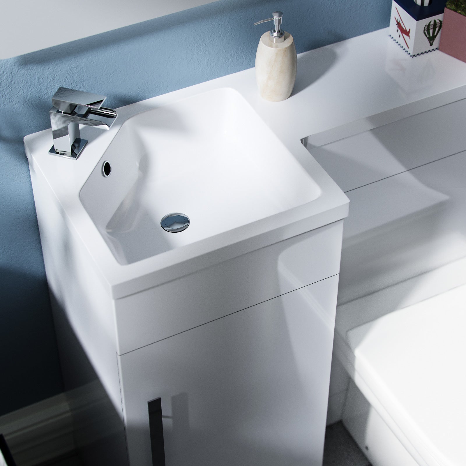 Jersey RH 900mm Vanity Basin Unit, WC Unit & Rimless Back To Wall Toilet White