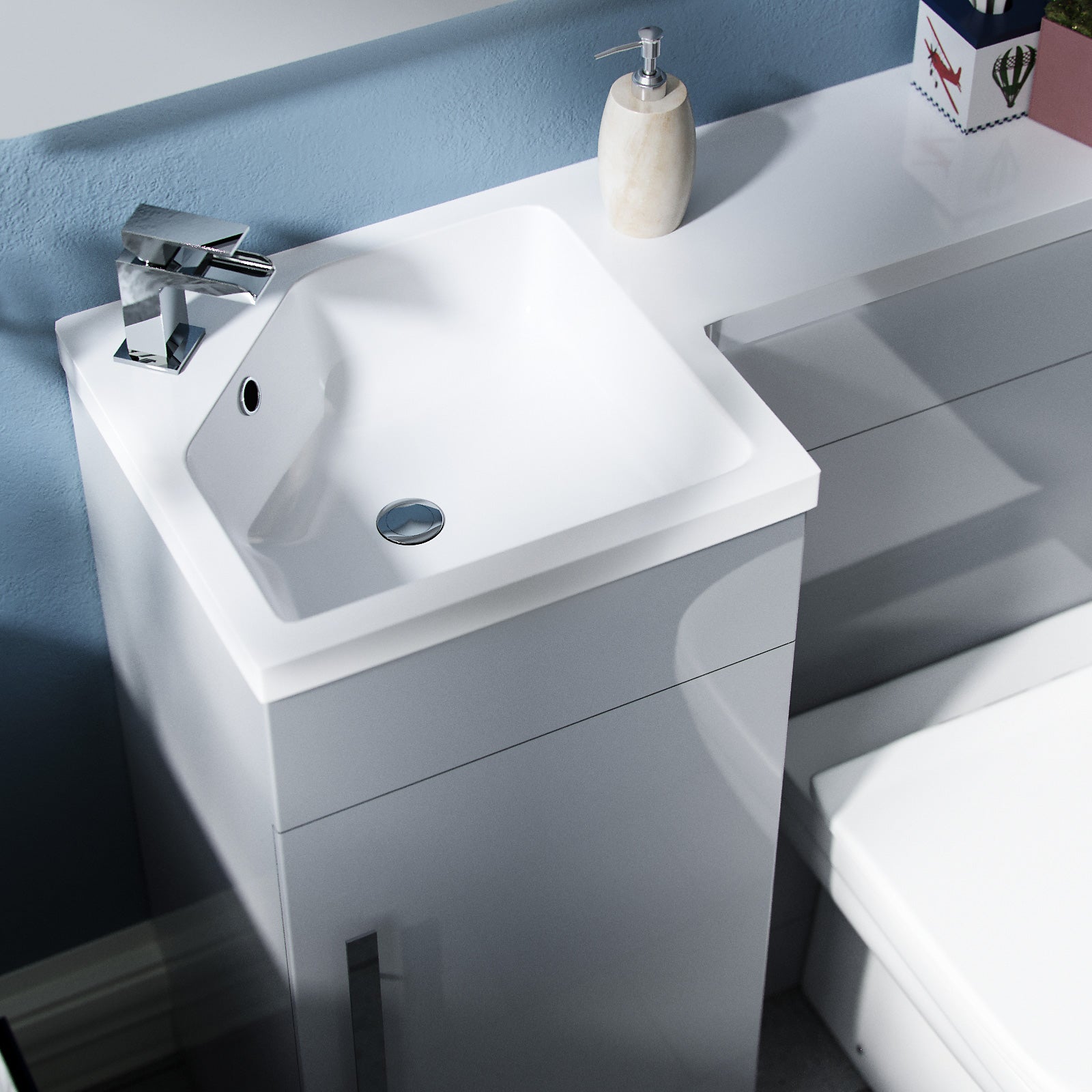 900mm Grey Vanity Unit Basin Sink with Rimless Toilet