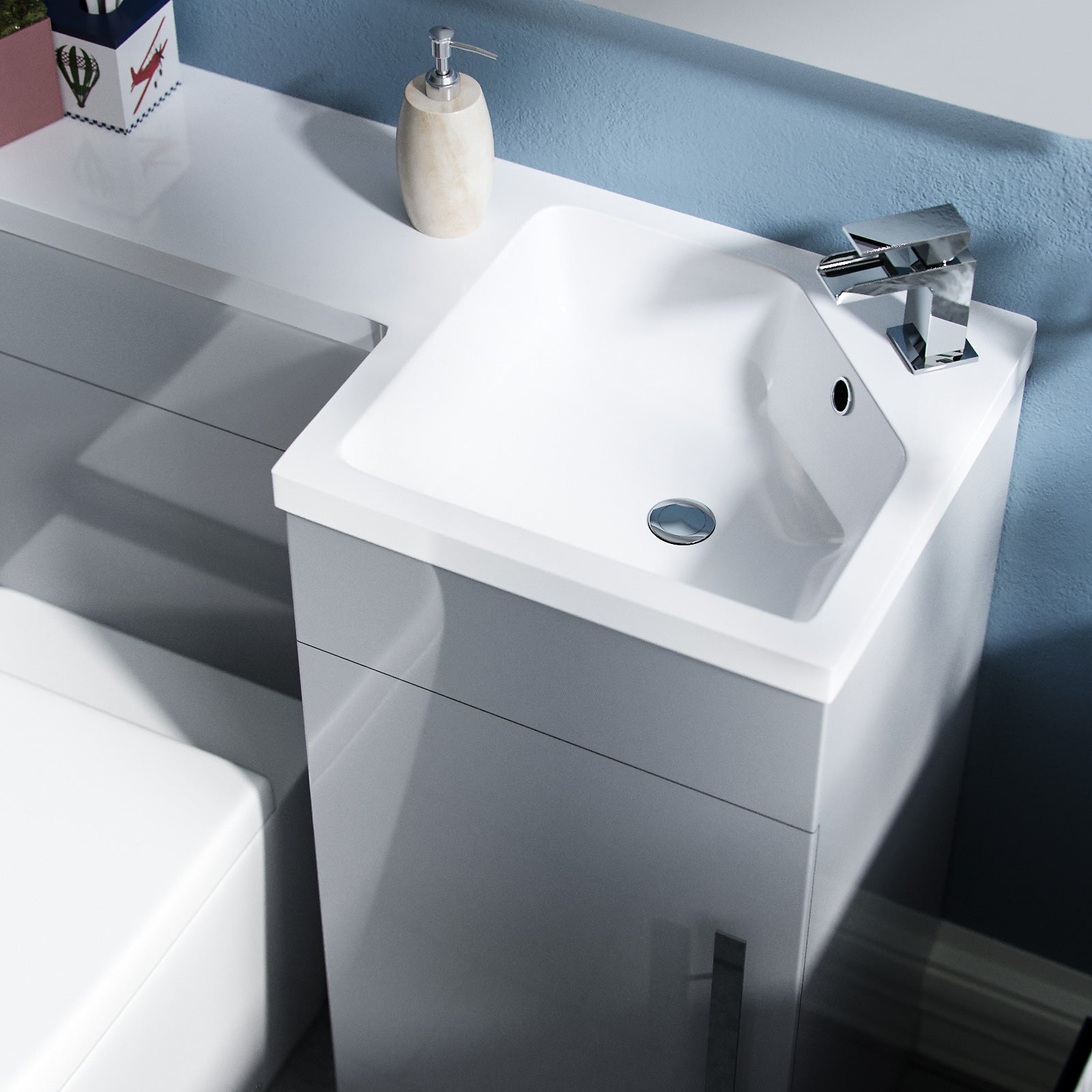 Jersey 900mm Light Grey Right Hand WC Basin Vanity and Toilet Unit Flat Pack