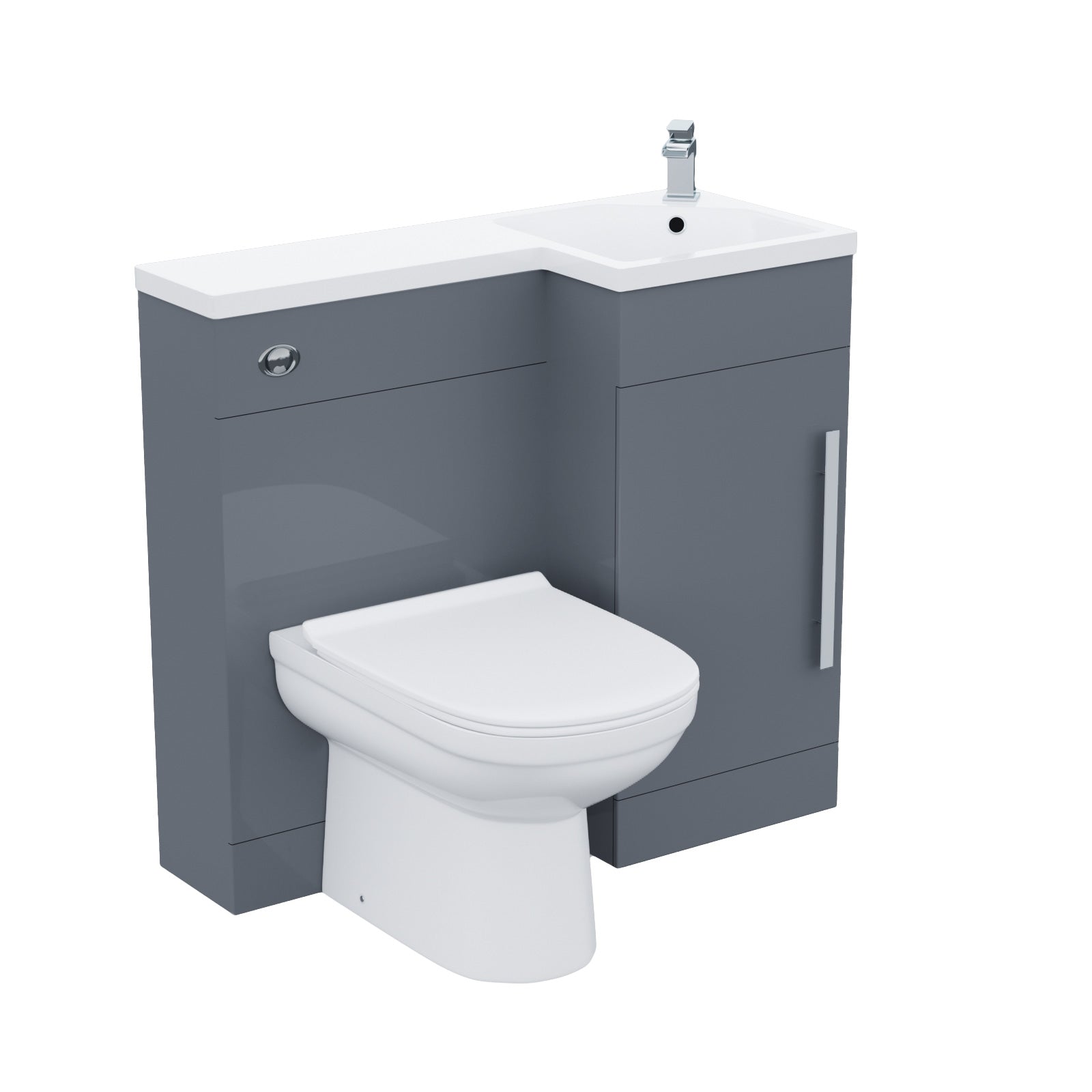 Jersey Flat Packed Compact 900mm Grey L-Shape Right Hand Vanity Unit and Toilet Bathroom