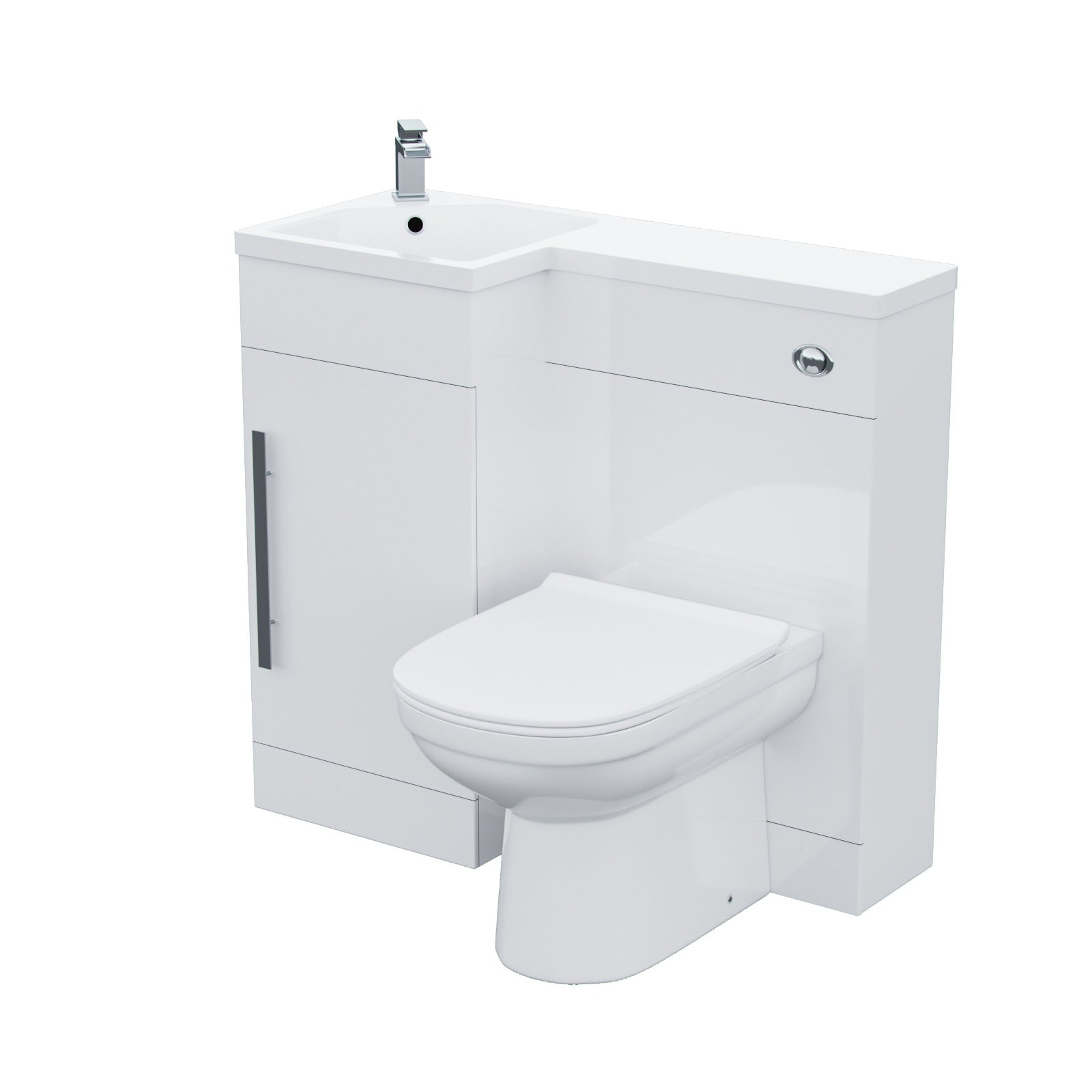 Jersey LH 900mm Vanity Basin Unit, WC Unit & Elso BTW Toilet White Flat Pack