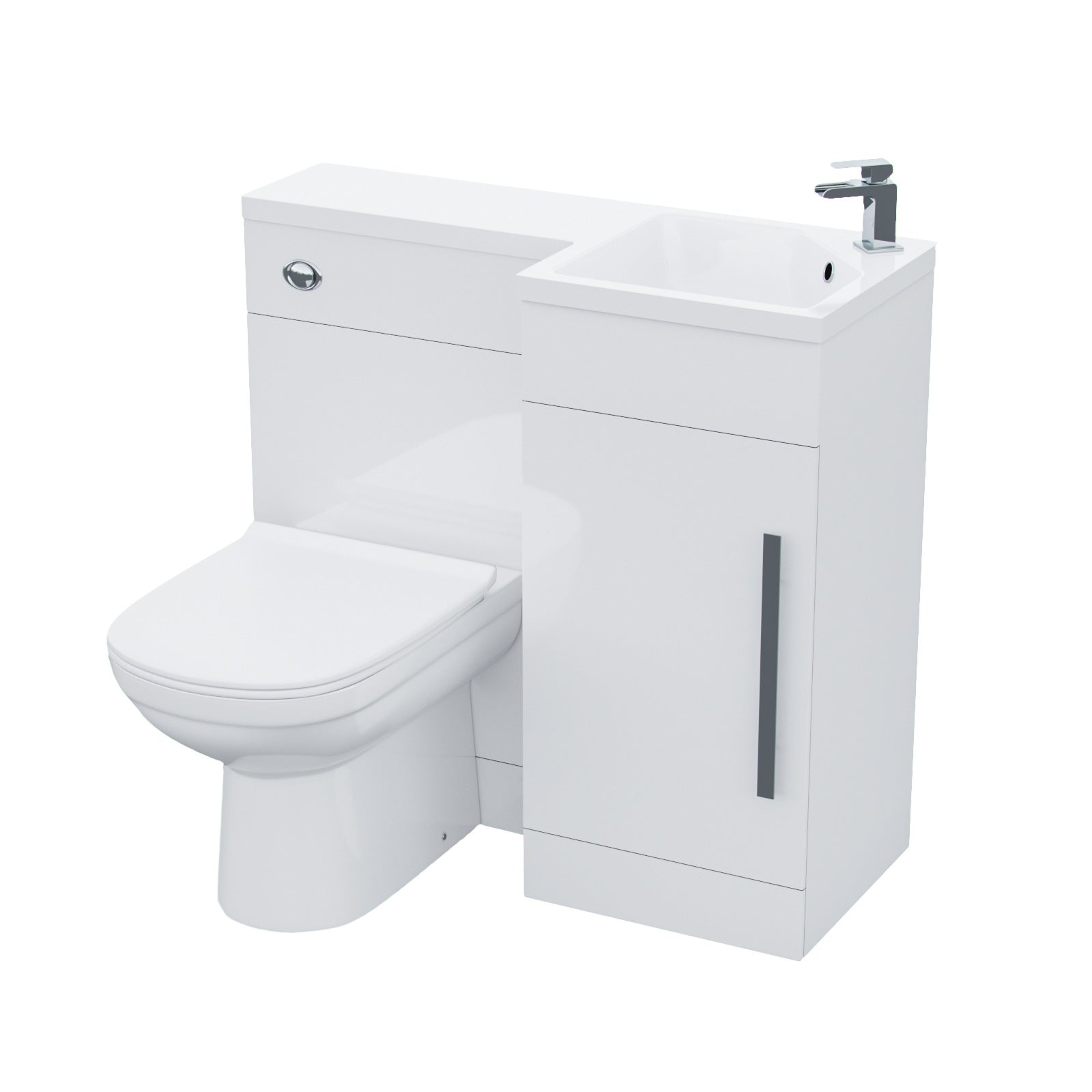 Jersey White L-Shape RH Small 900mm Vanity Unit Sink Toilet Bathroom Flat Pack