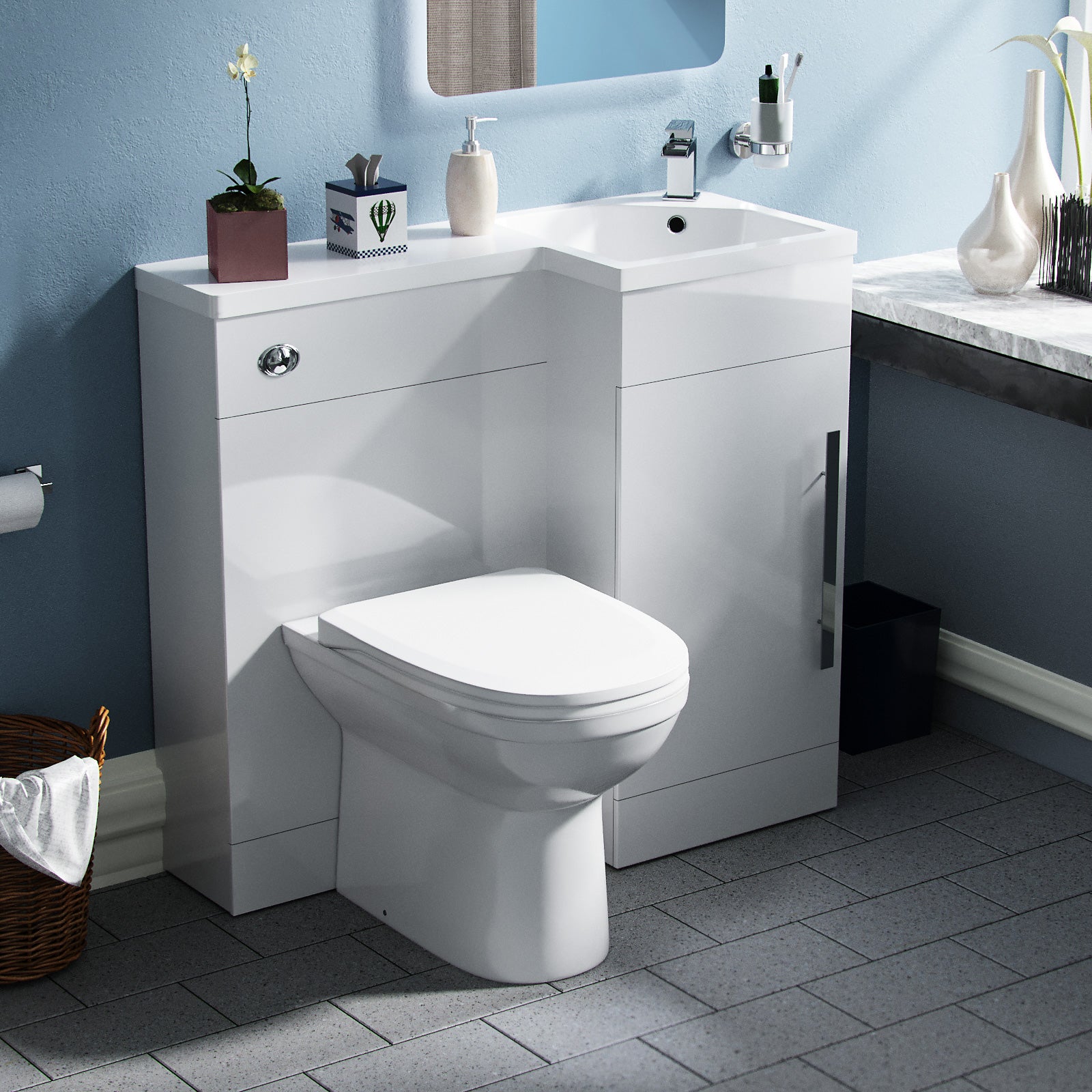 Jersey 900mm Vanity Basin Unit, WC Unit & Welbourne Back To Wall Toilet White