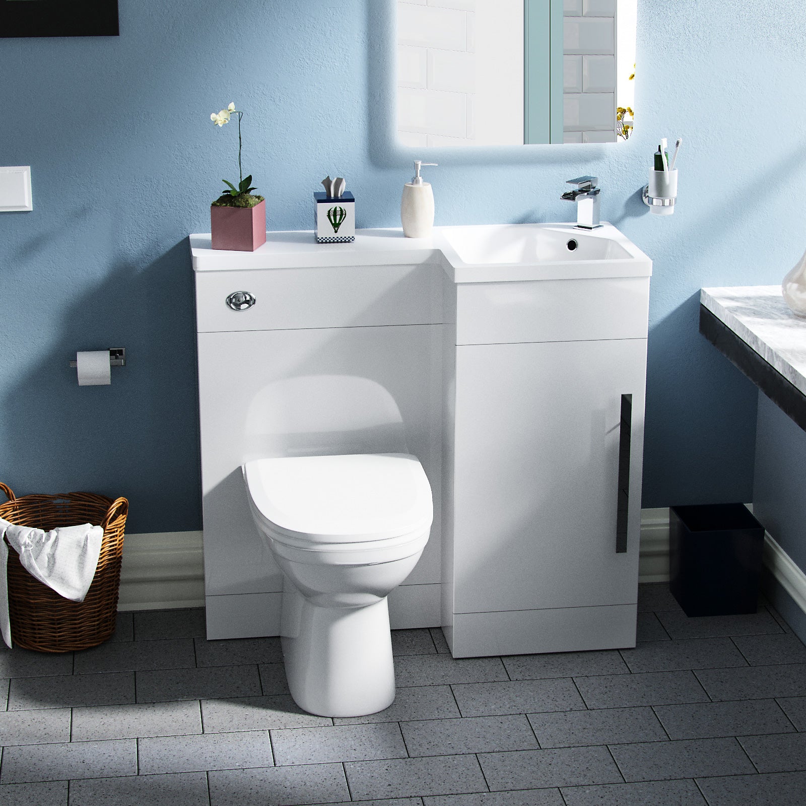 Jersey 900mm Vanity Basin Unit, WC Unit & Welbourne Back To Wall Toilet White