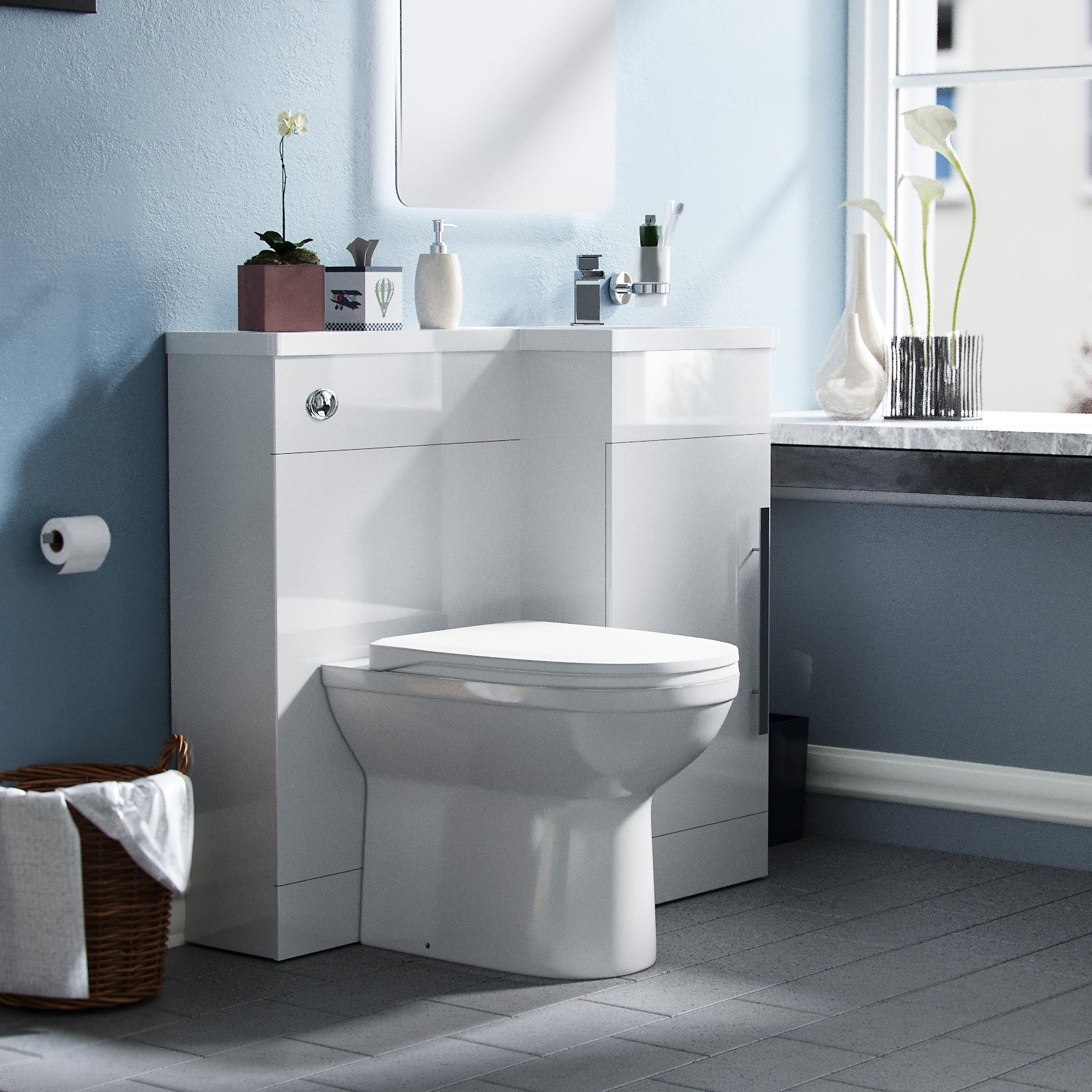 Jersey 900mm Vanity Basin Unit, WC Unit & Welbourne Back To Wall Toilet White