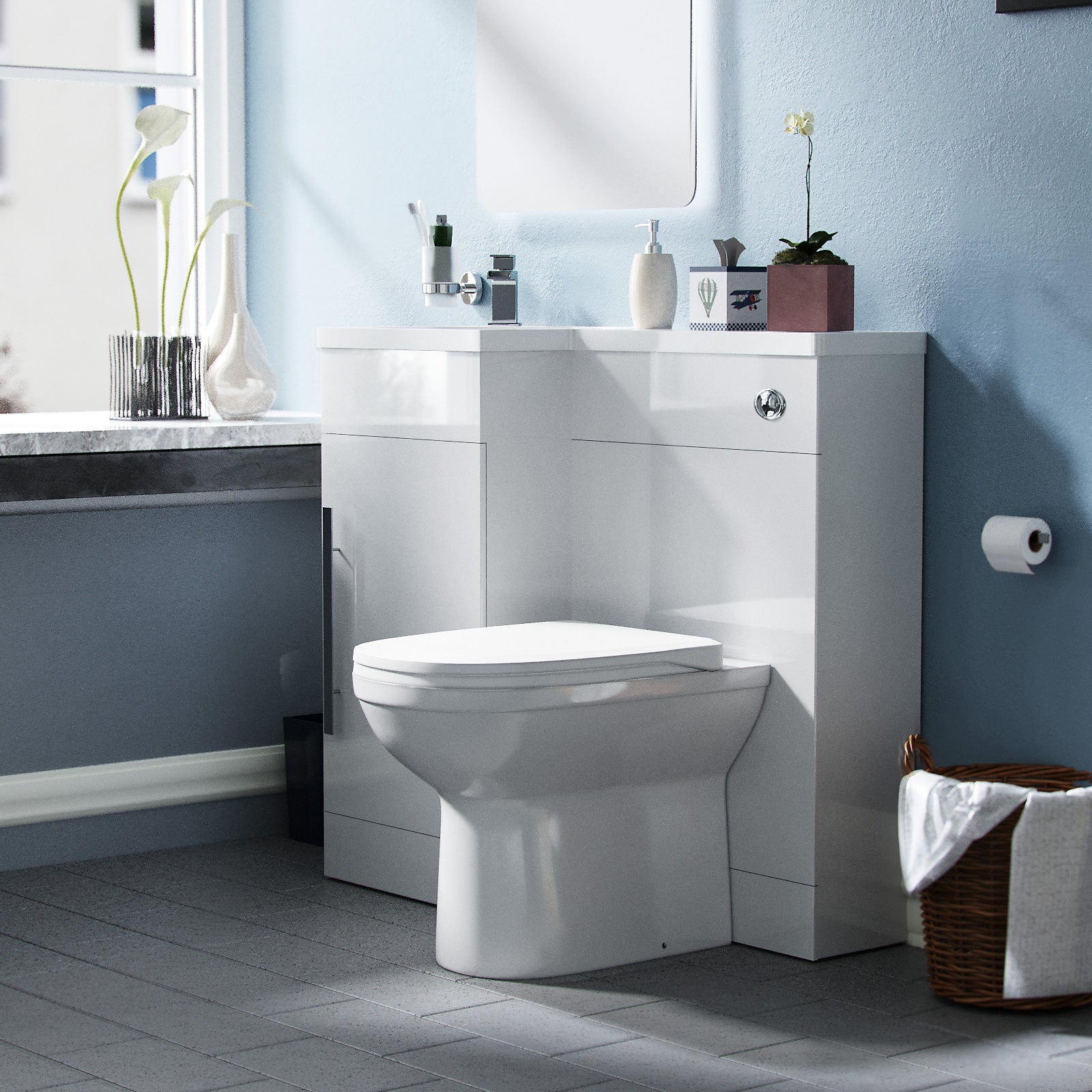 Jersey 900mm Vanity Basin Unit, WC Unit & Welbourne Back To Wall Toilet White