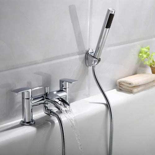 Vago Modern Set Of Waterfall Basin Mono Mixer Tap & Bath Shower Mixer Tap With Handset Kit