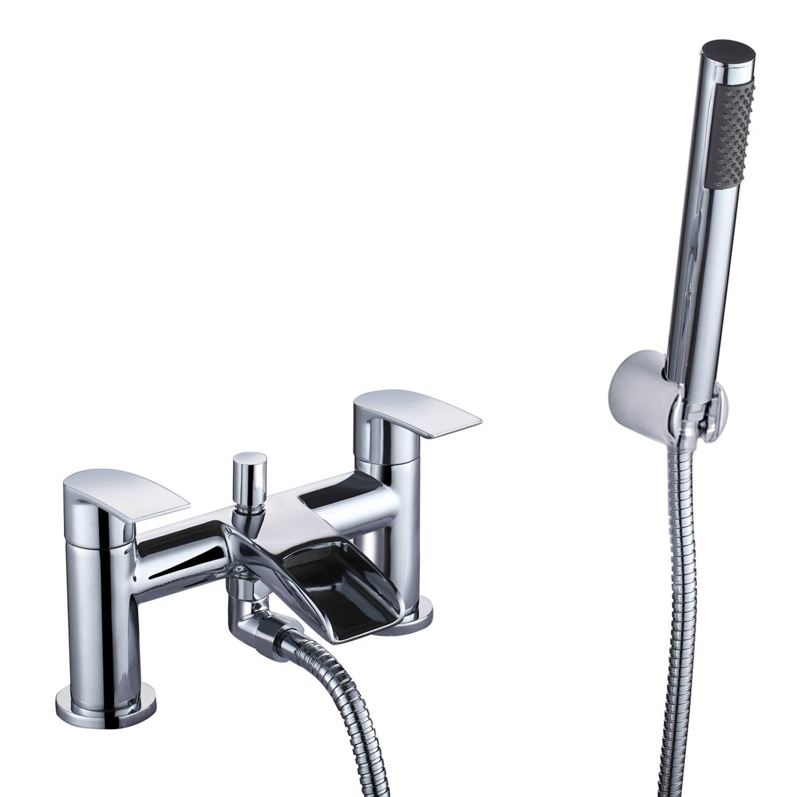 Vago Modern Set Of Waterfall Basin Mono Mixer Tap & Bath Shower Mixer Tap With Handset Kit