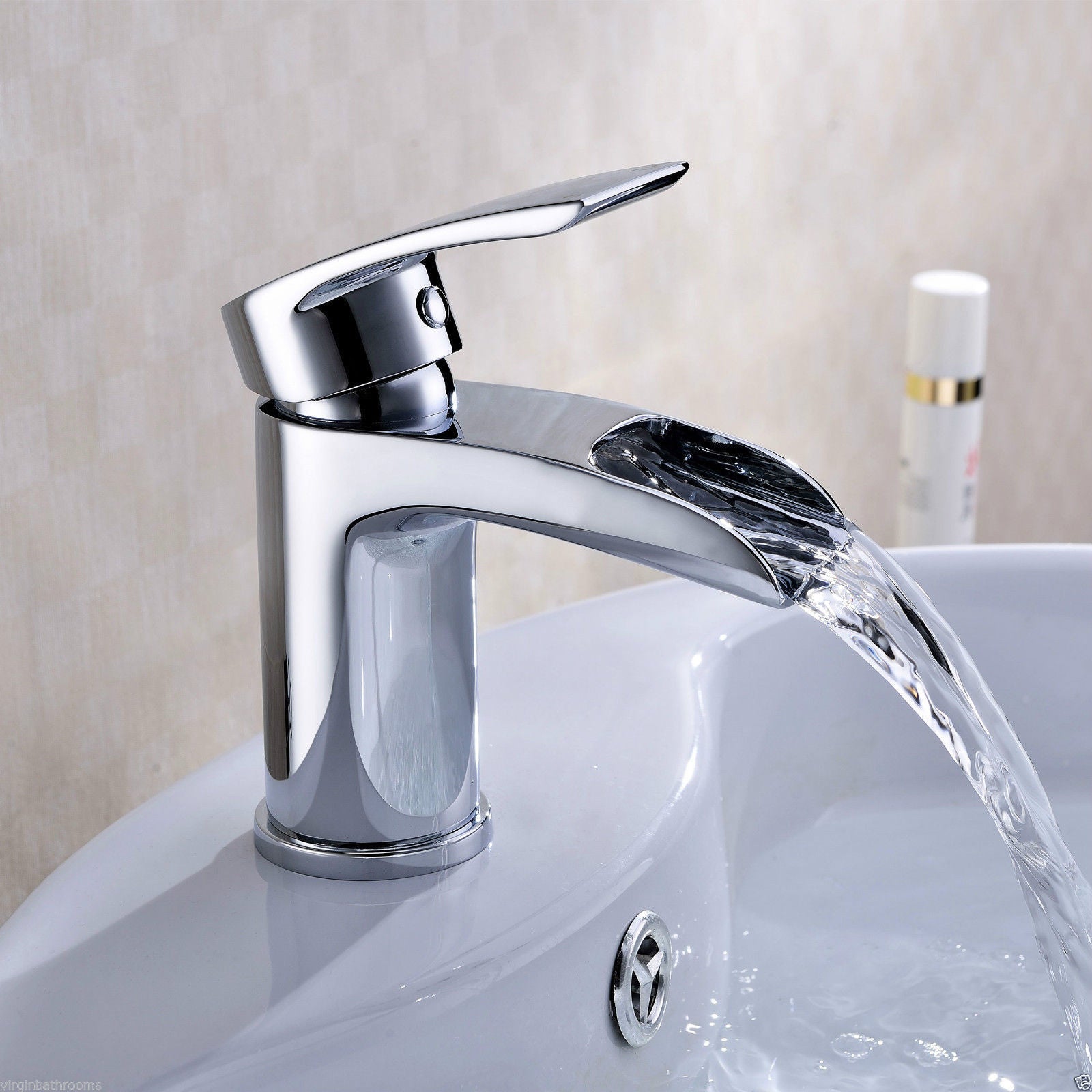 Virgo Waterfall Bathroom Tap Basin Mono Mixer Chrome Modern Design Solid Brass