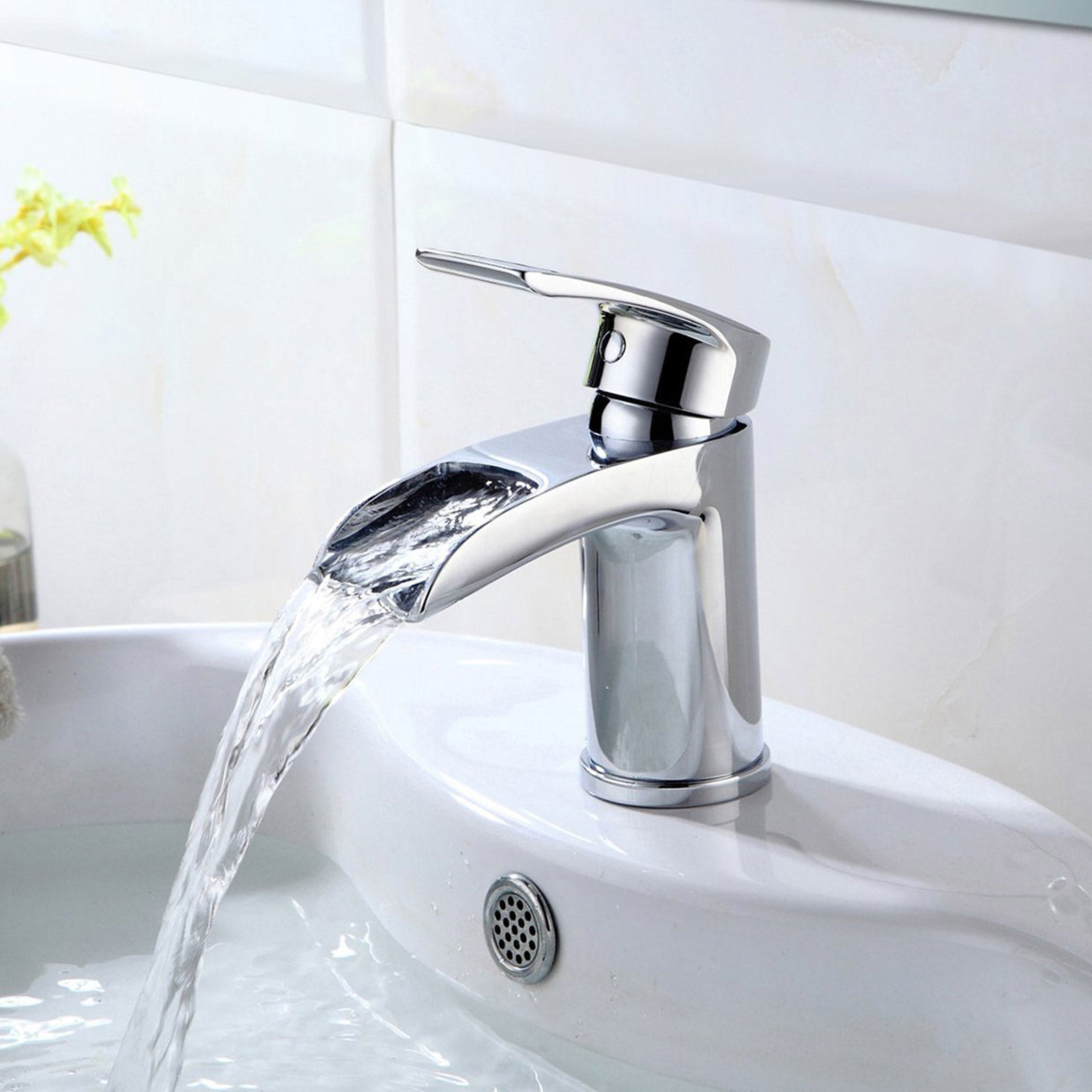 Lucy Waterfall Bathroom Tap Basin Mono Mixer Chrome Modern Design Solid Brass
