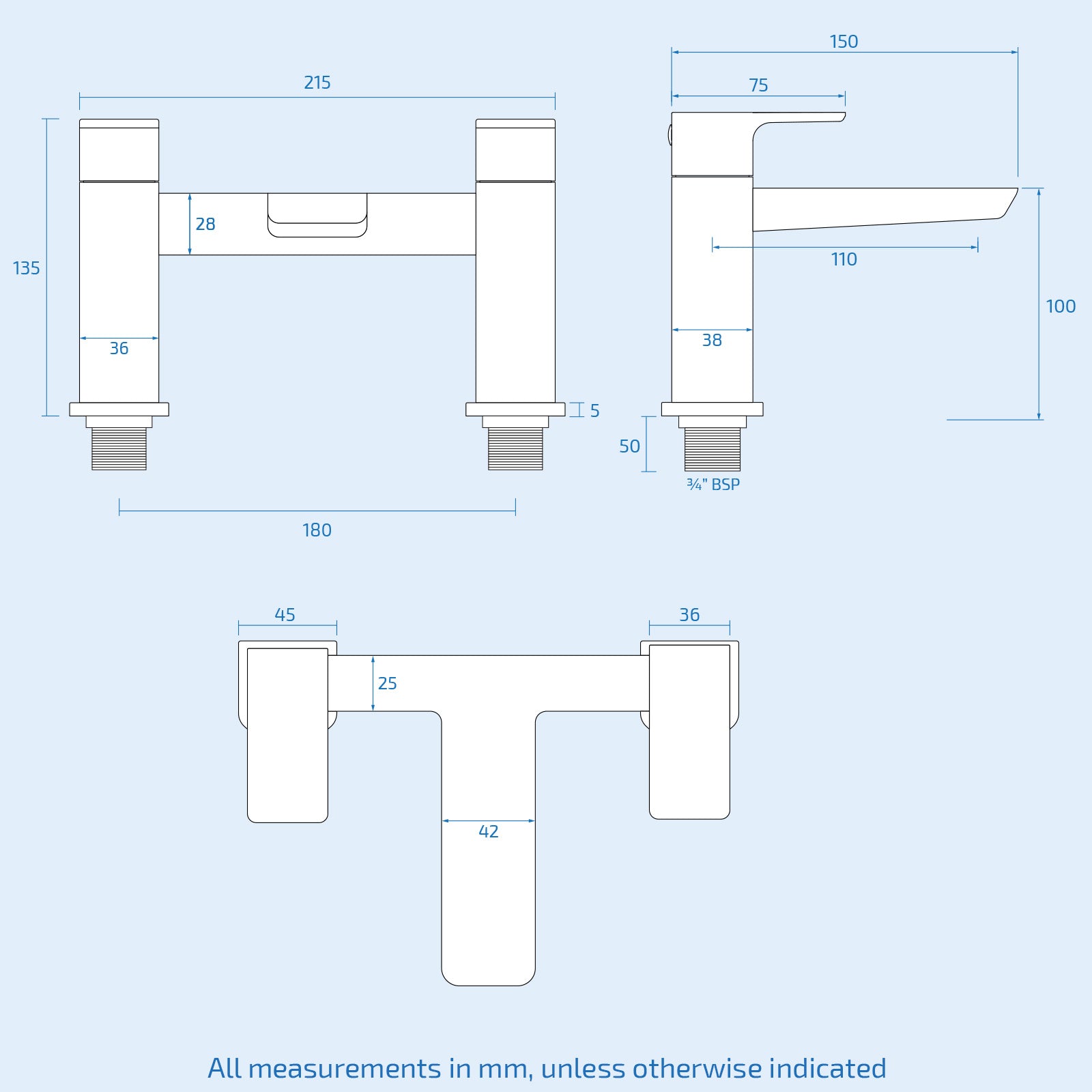 Astra Modern Round Bridge Deck Mounted Bath Filler Tap Chrome