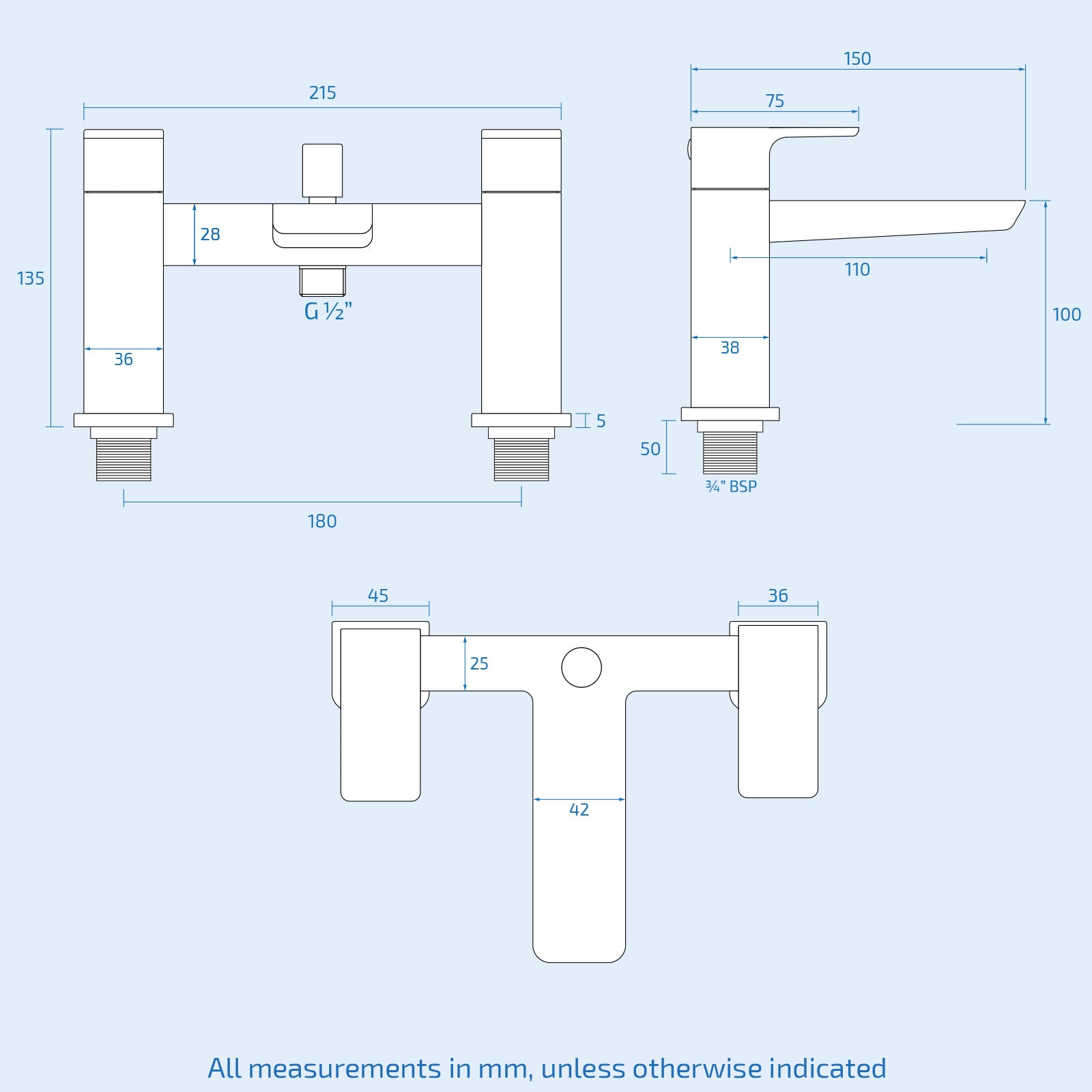 Astra Modern Bridge Deck Mounted Bath Shower Mixer Tap in Chrome