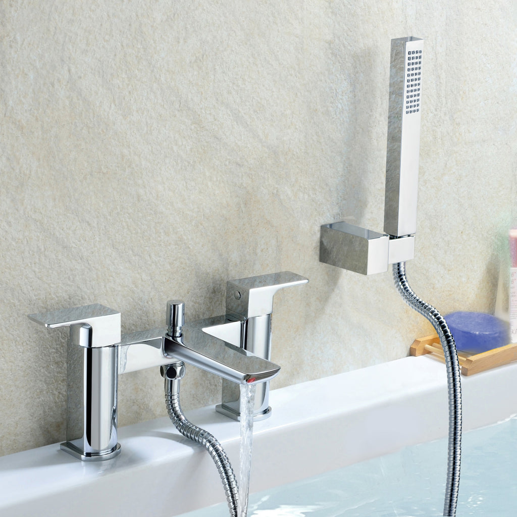 Bridge System Shower Astra Modern Bridge Deck Mounted Bath Shower Mixer Tap in Chrome