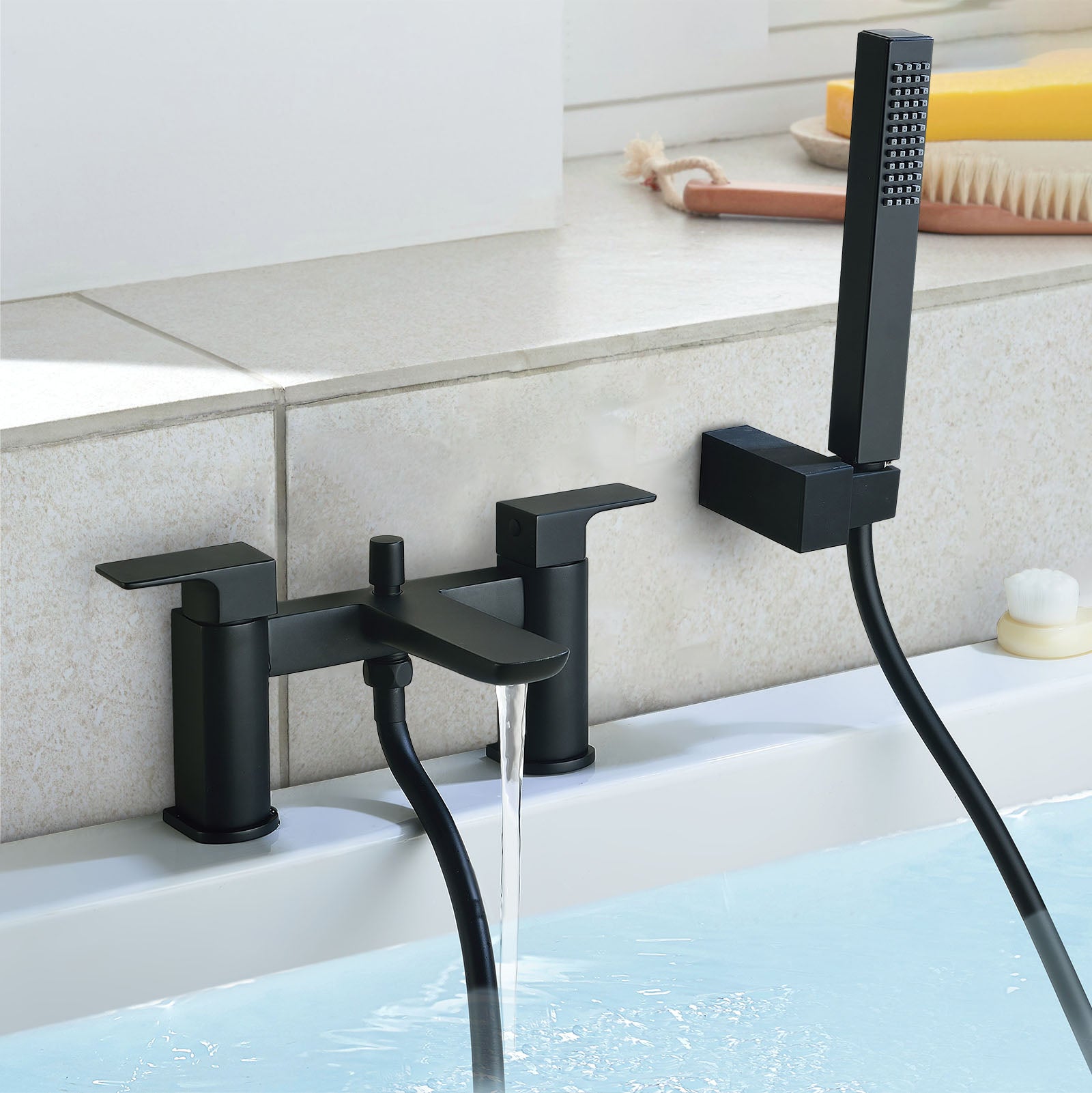 Astra Modern Matte Black Bath Shower Mixer Tap With Pencil Handset Kit