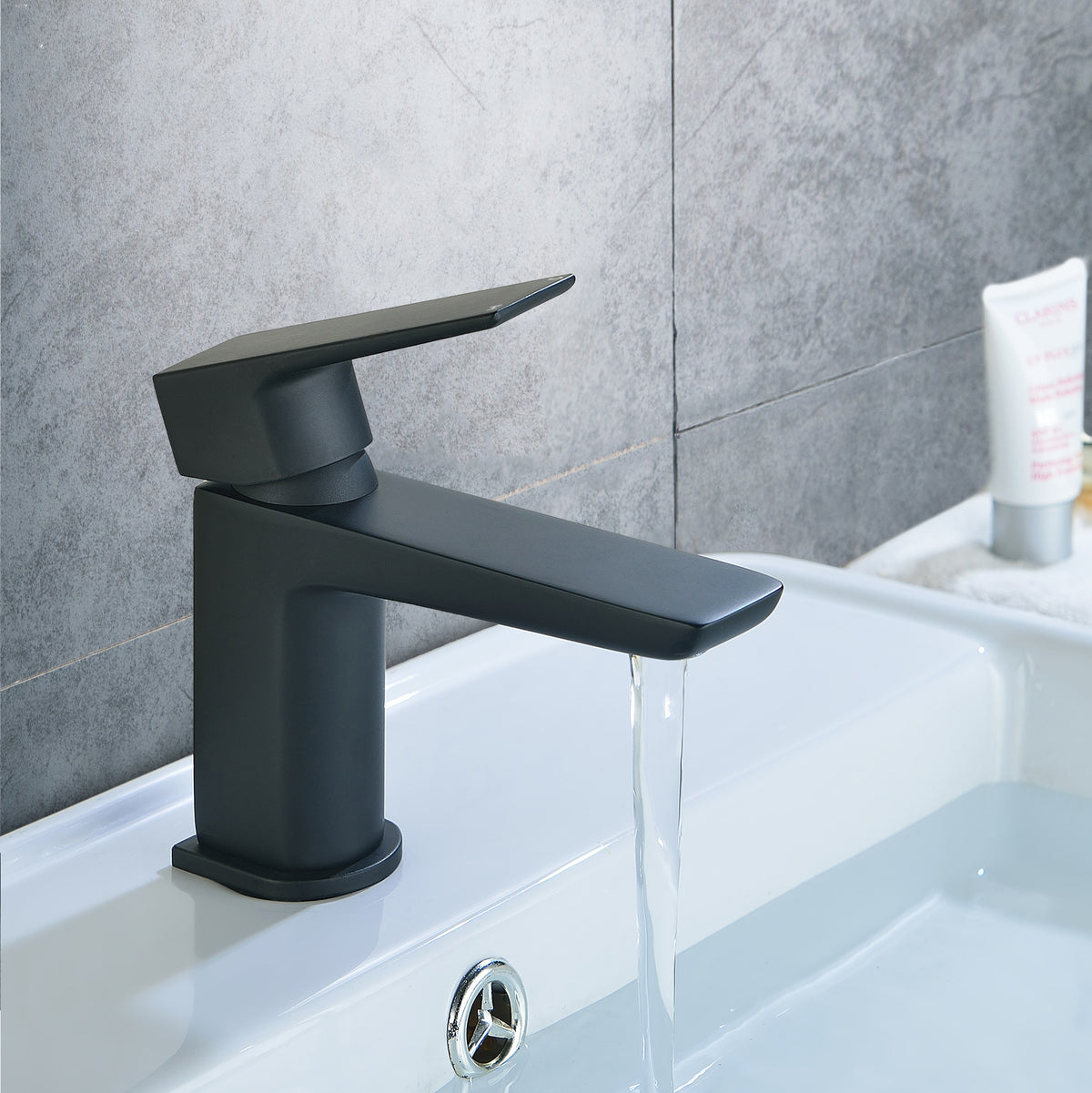 Astra Modern Matte Black Cloakroom Basin Single Lever Tap + Waste