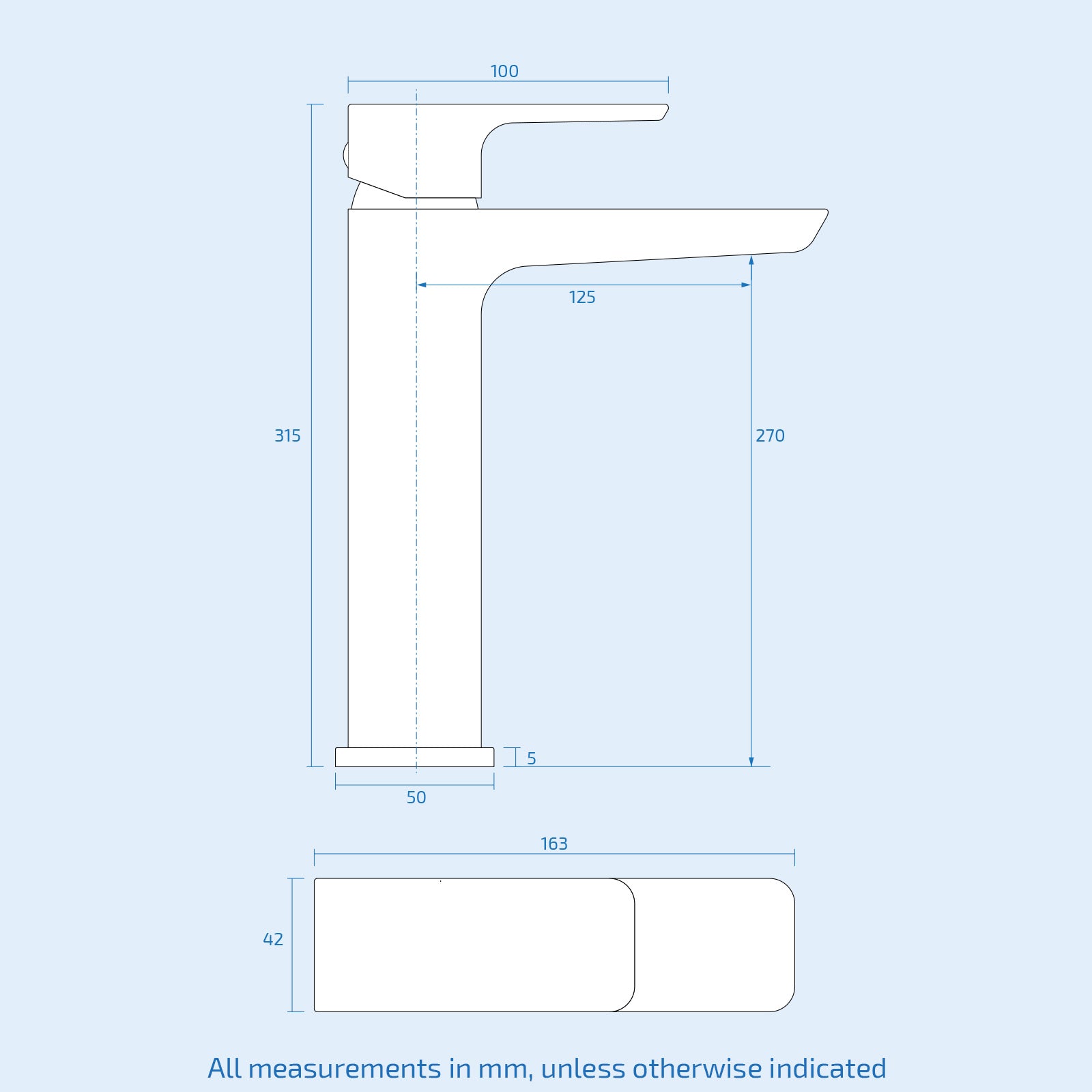 Astra Modern Countertop Chrome Tall Square Basin Mono Mixer Tap