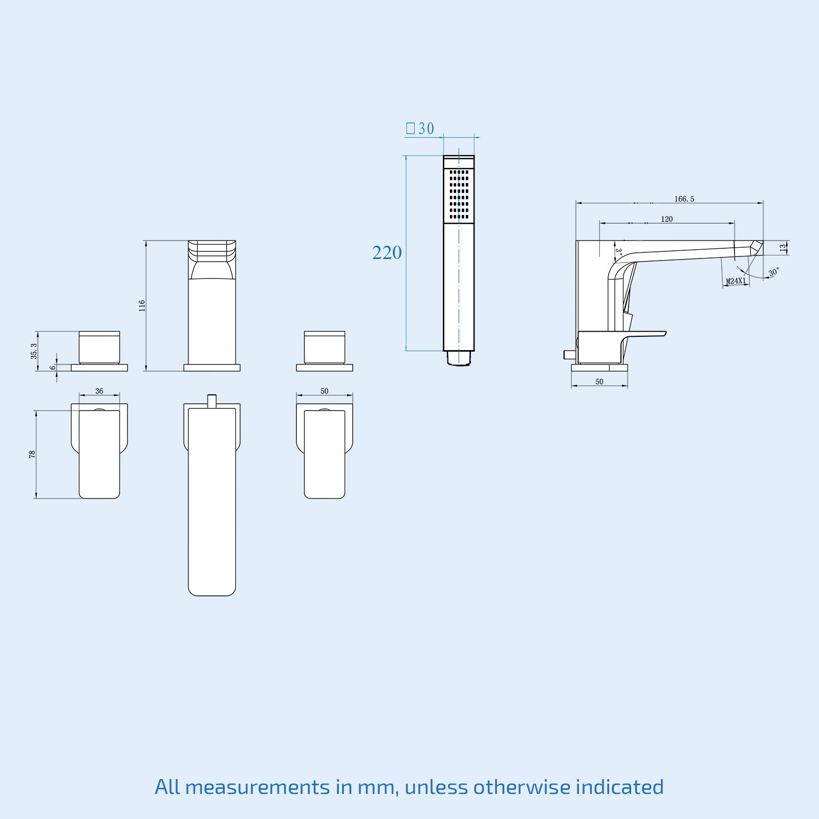 Astra Chrome Bath Filler Hot/Cold Taps With Shower Handset 4 Tap Hole Mixer