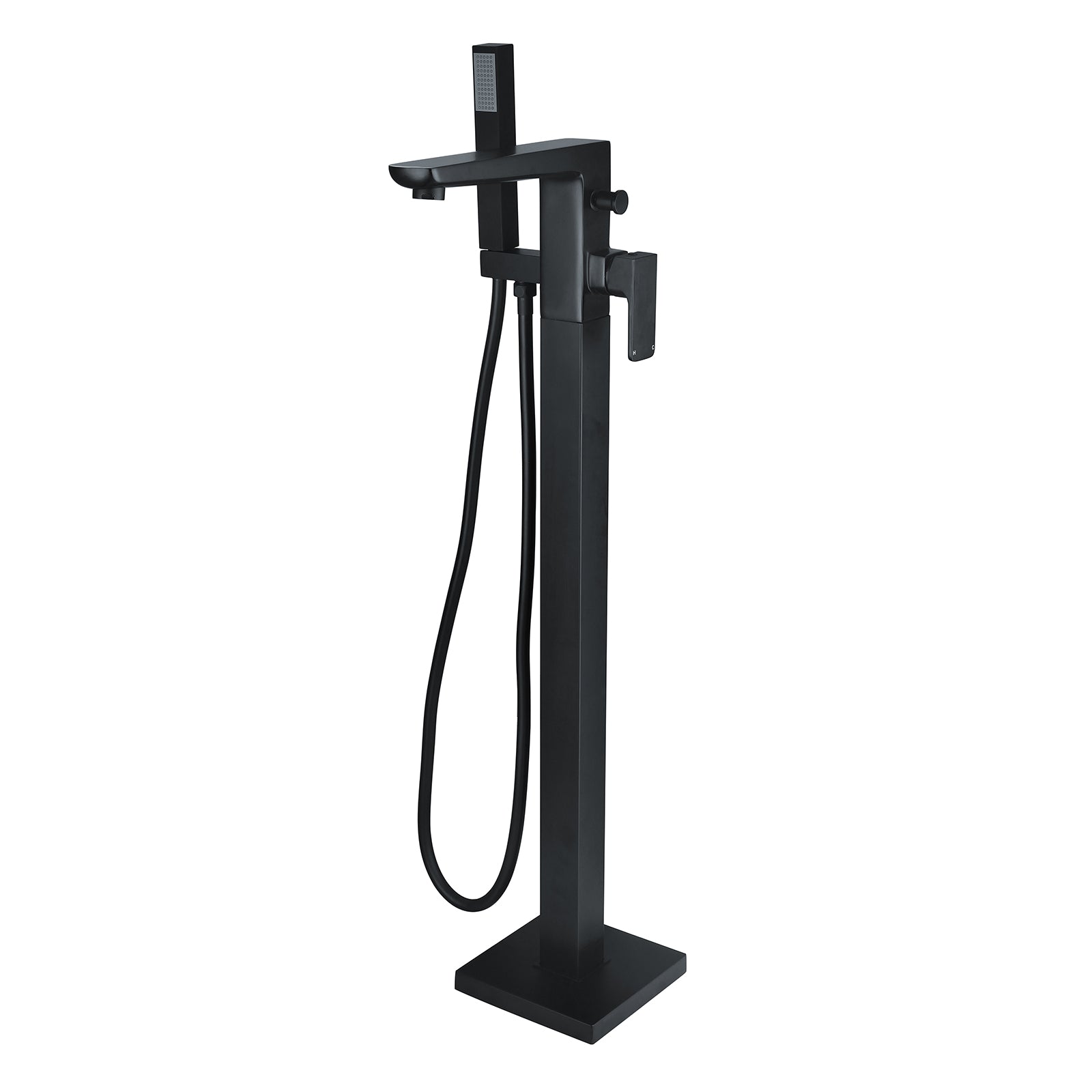 Matte Black Square Modern Freestanding Bath Shower Mixer Tap