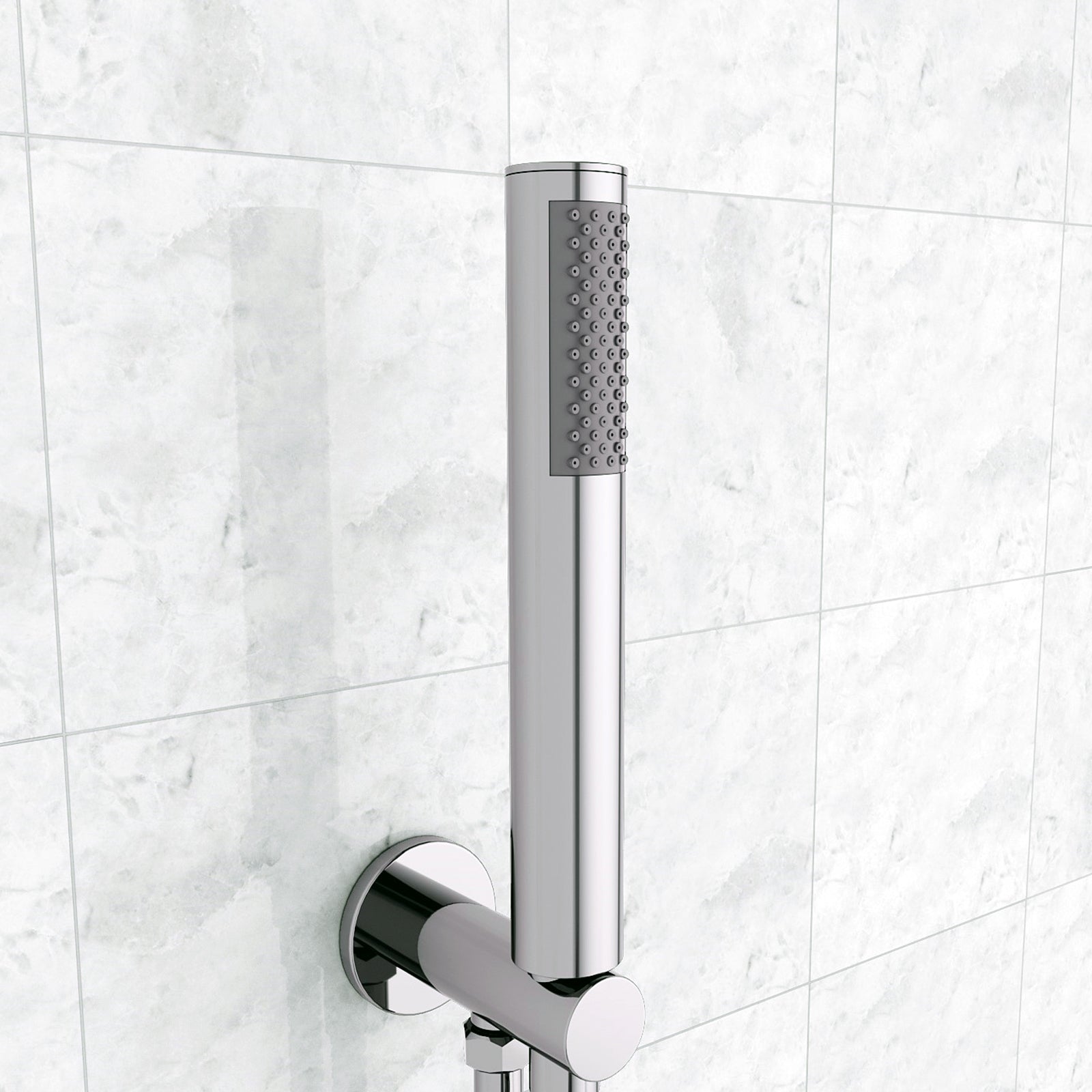 Modern Round Chrome Finish Shower Head With Hose & Wall Mounted Holder