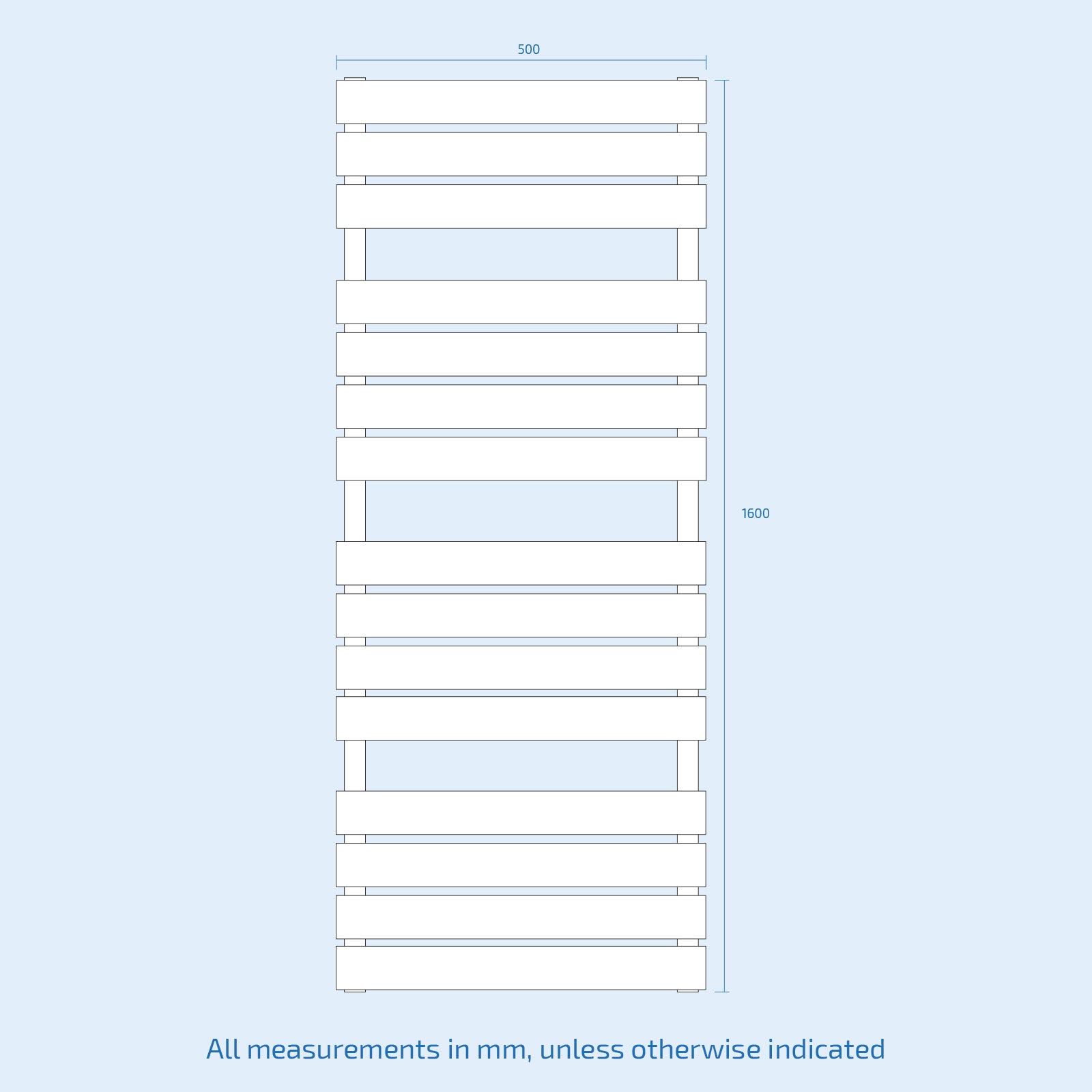 Vertical Central Connection Towel Radiator Black Single Flat Tube 1600 x 500 mm