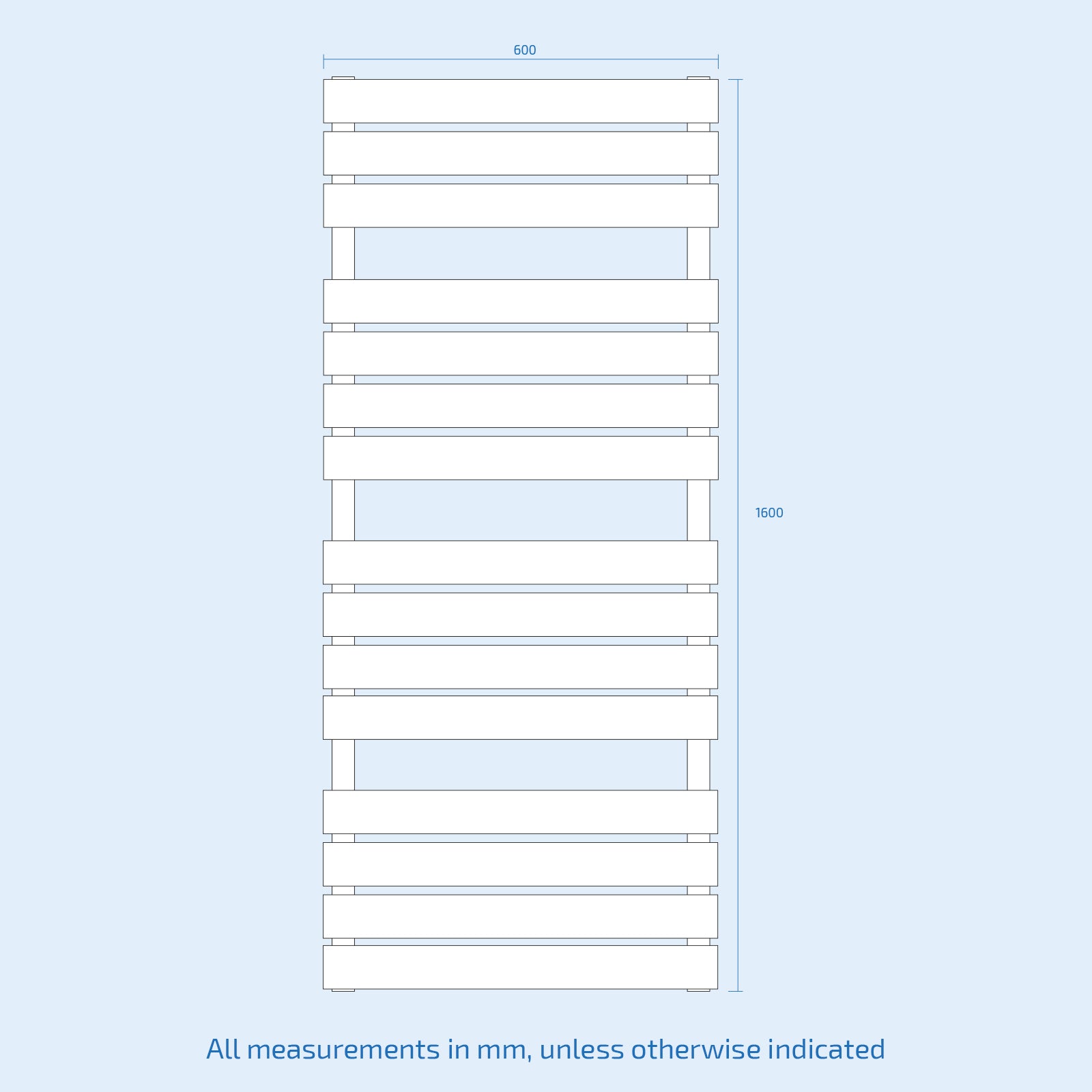 Vertical Central Connection Towel Radiator Black Single Flat Tube 1600 x 600 mm