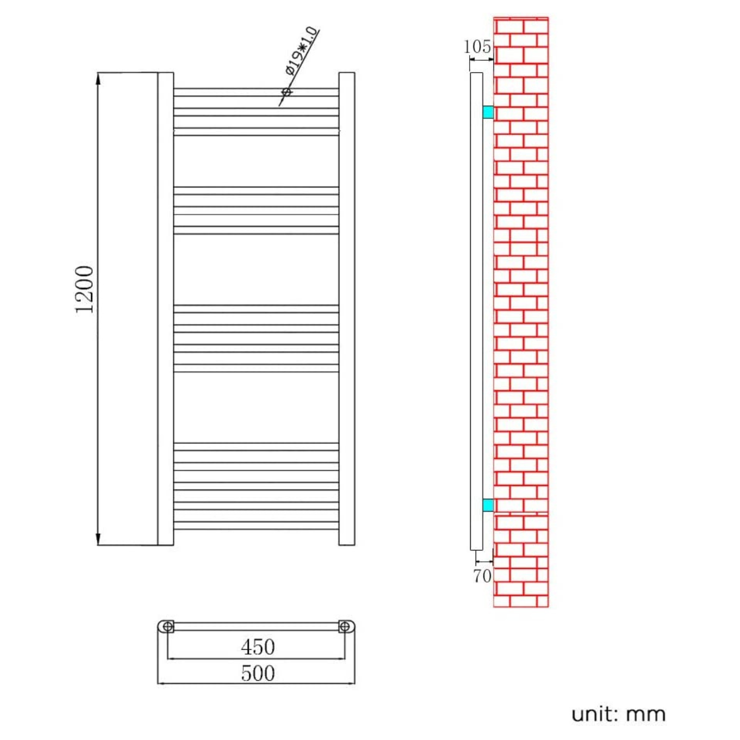 Honeywell 800 X 500 mm Horizontal Straight Chrome Towel Rail Radiator