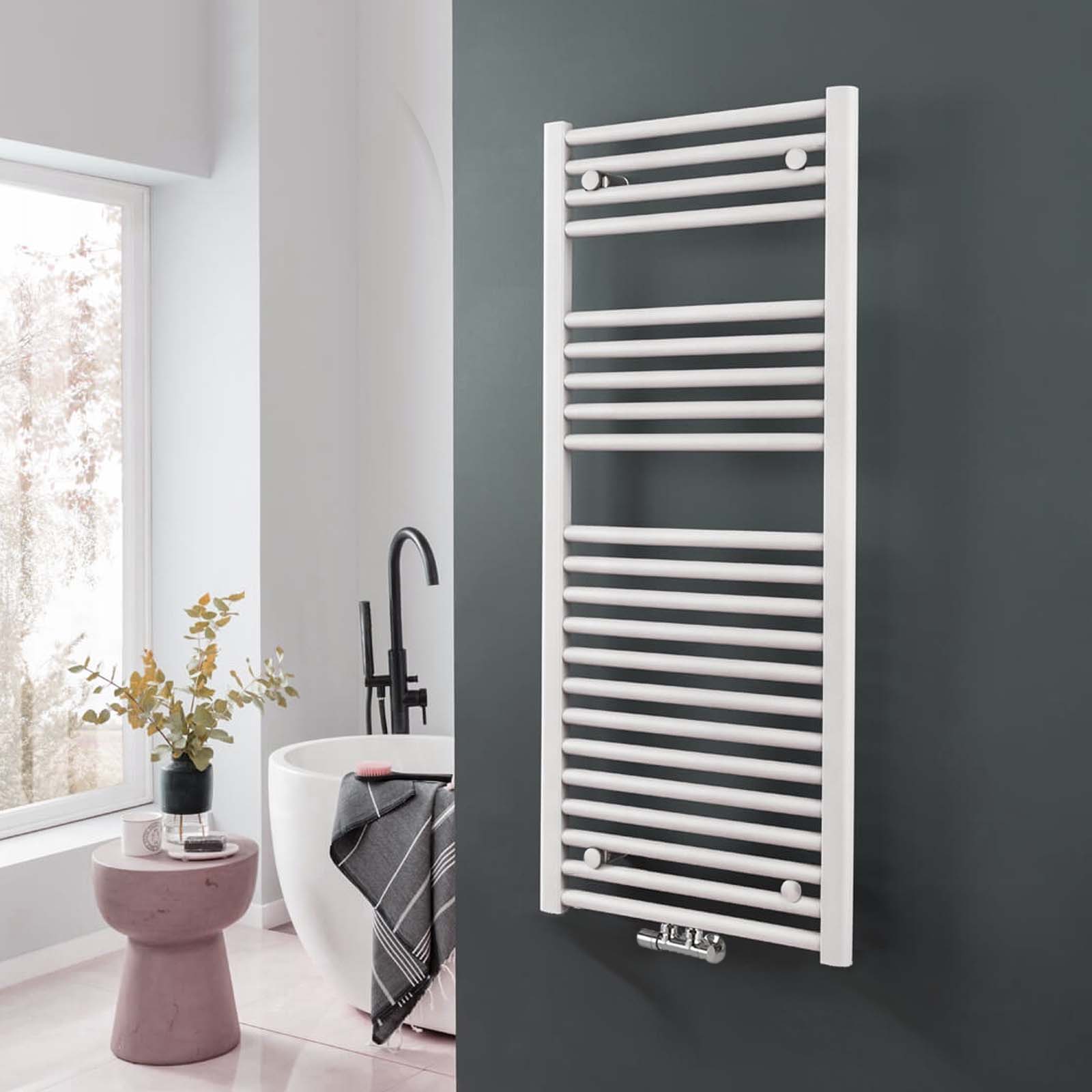 Vertical Central Connection Towel Radiator White Single Straight 1200 x 600 mm