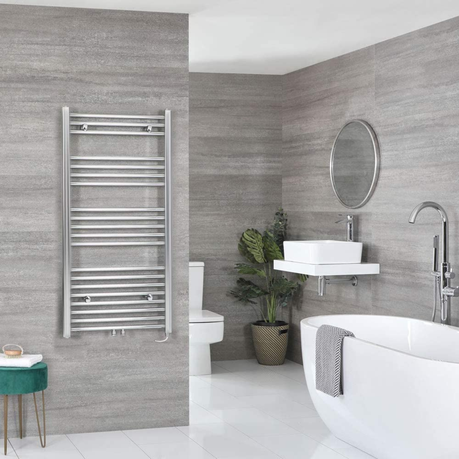 Towel Rail Radiator 1200 X 600 mm Horizontal Straight Chrome