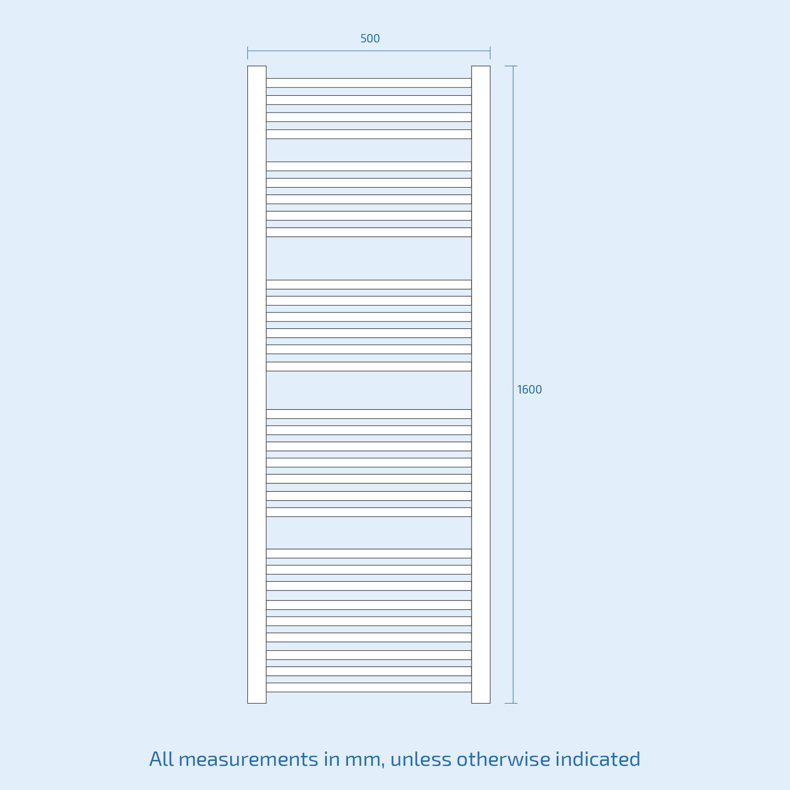 Vertical Central Connection Towel Radiator White Single Straight 1600 x 500 mm