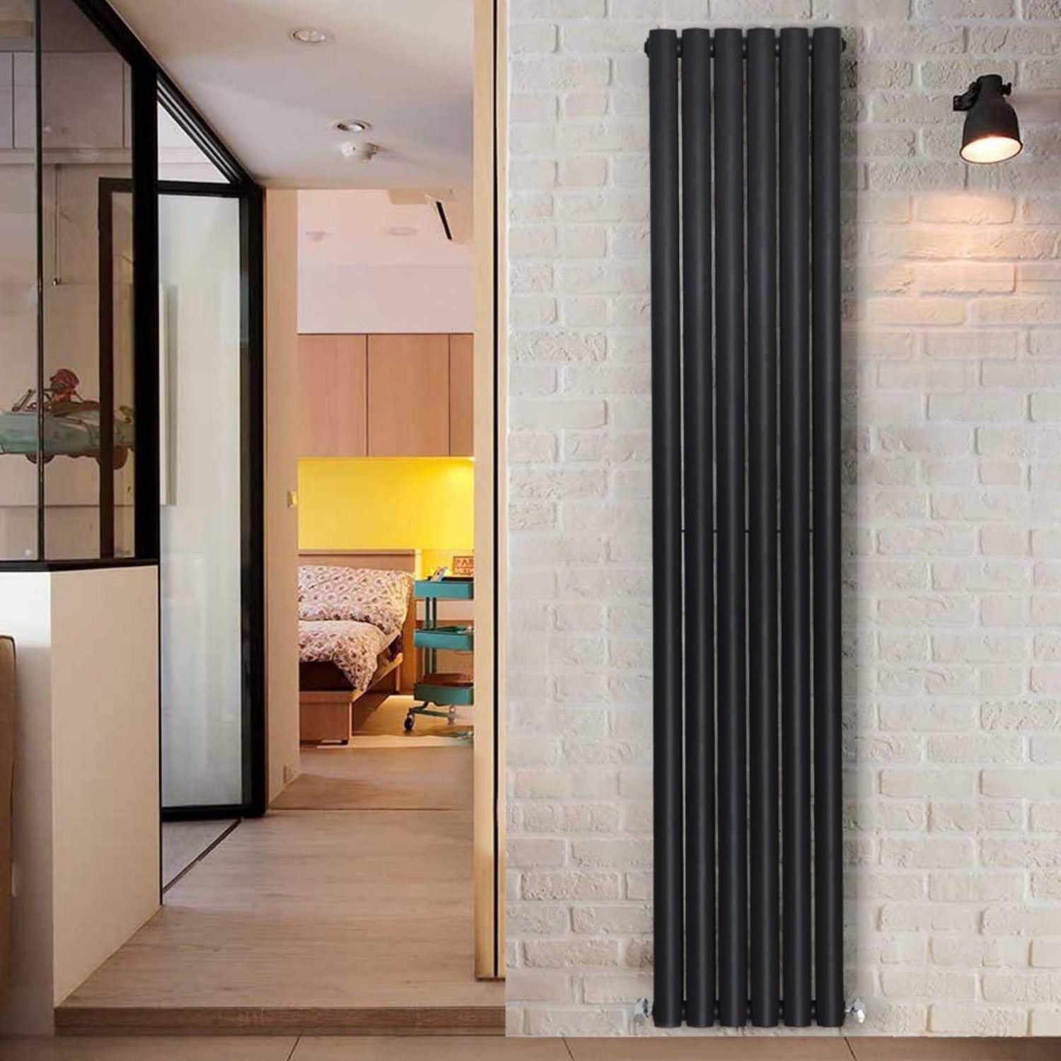 Honeywell 1800 X 360mm Vertical Double Oval Tube Matte Black Designer Radiator