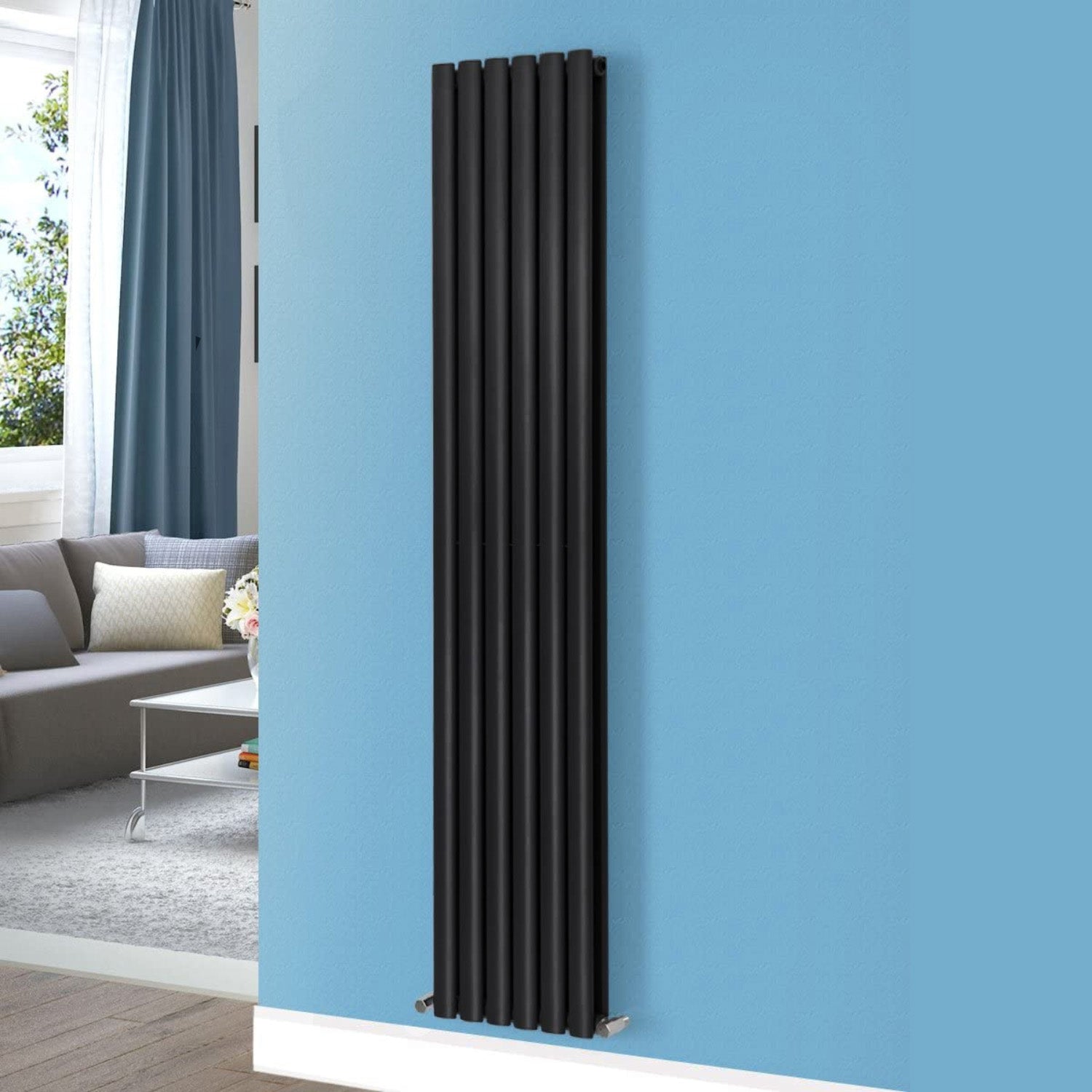 Honeywell 1800 X 360mm Vertical Double Oval Tube Matte Black Designer Radiator