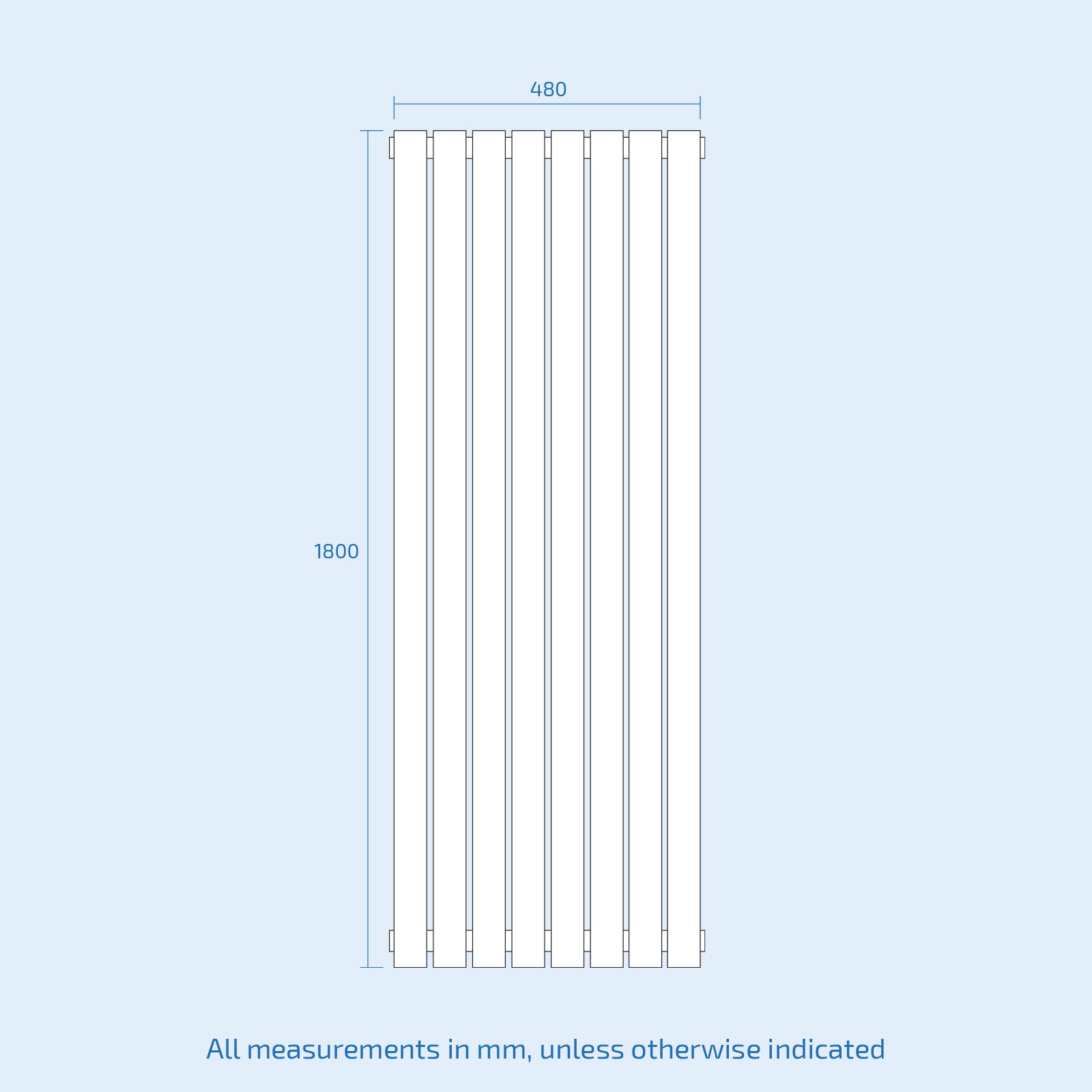 Vertical Central Connection Radiator Black Double Oval Tube 1800 x 480 mm