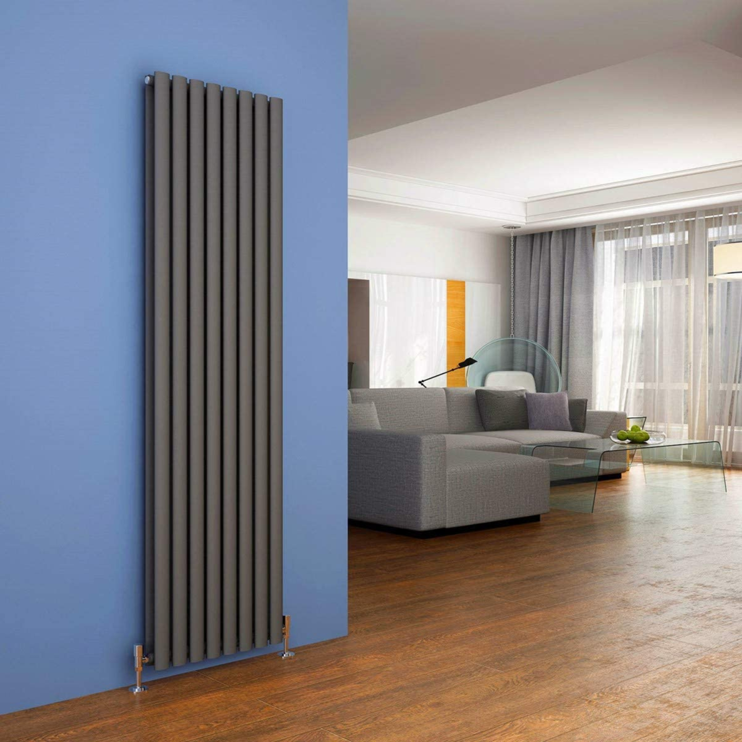 Honeywell 1800 X 480 mm Vertical Double Oval Tube Dark Grey Anthracite Designer Radiator