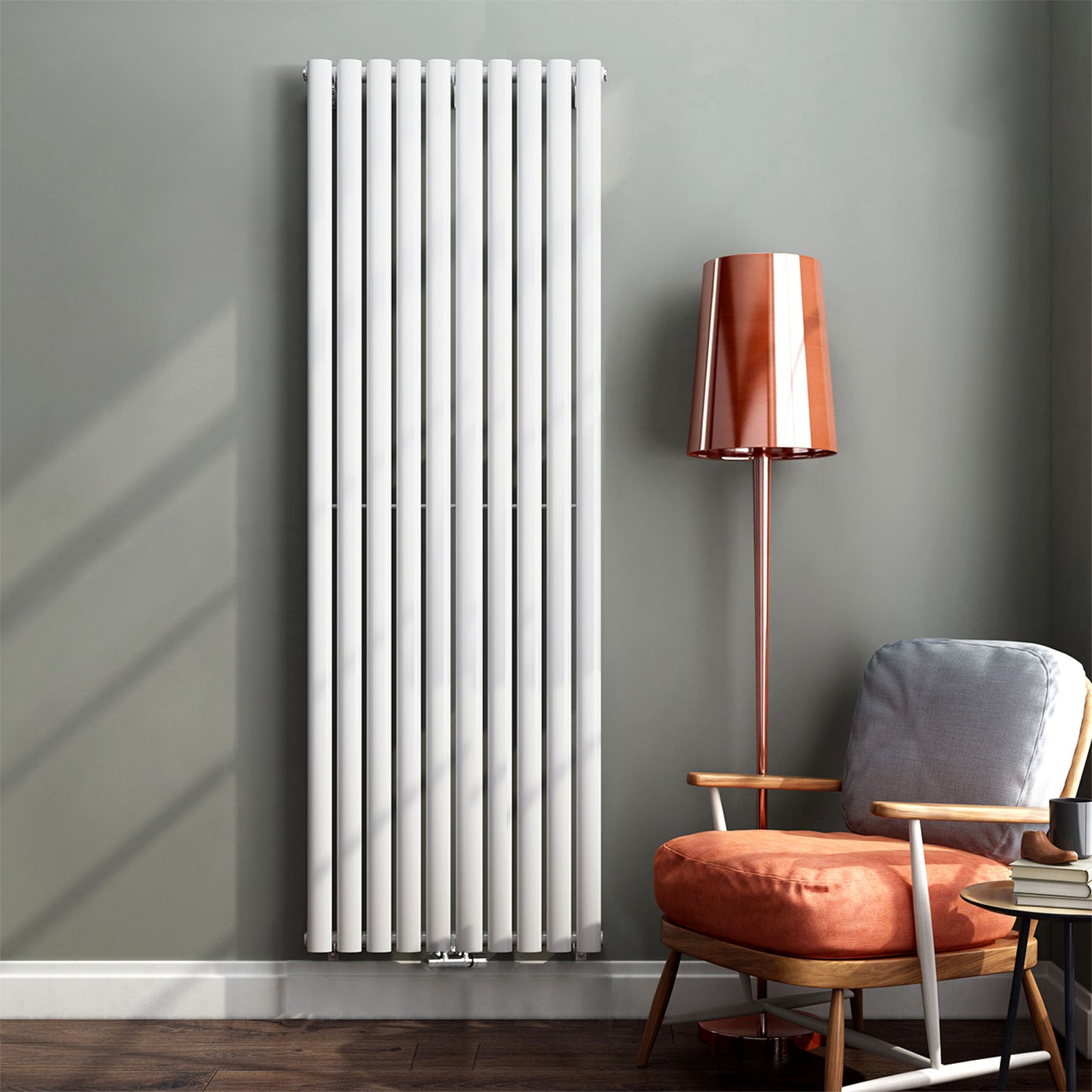 Vertical Central Connection Radiator White Double Oval Tube 1800 x 600 mm