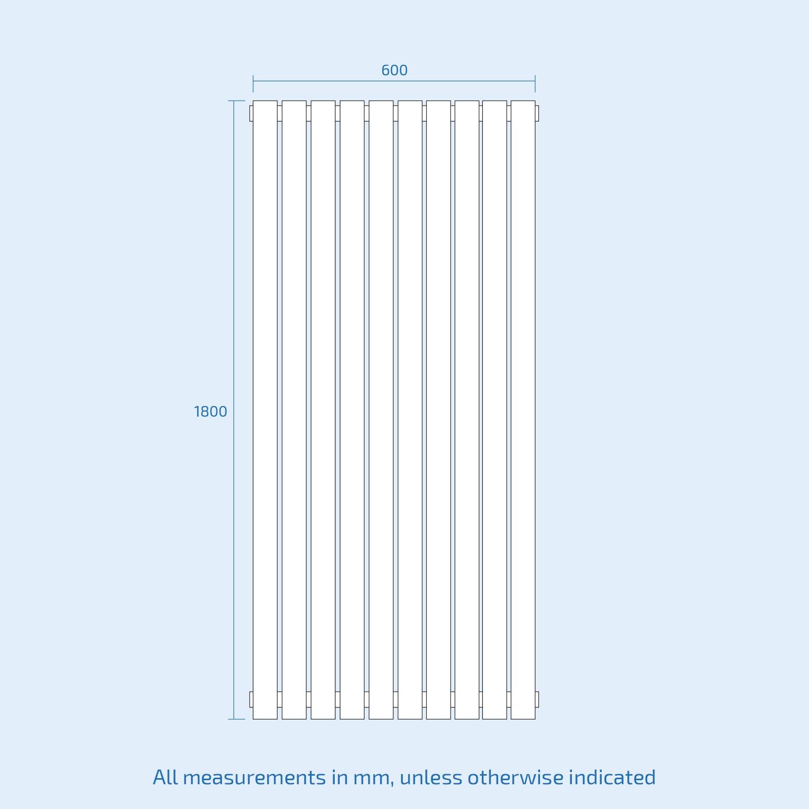 Vertical Central Connection Radiator White Double Oval Tube 1800 x 600 mm