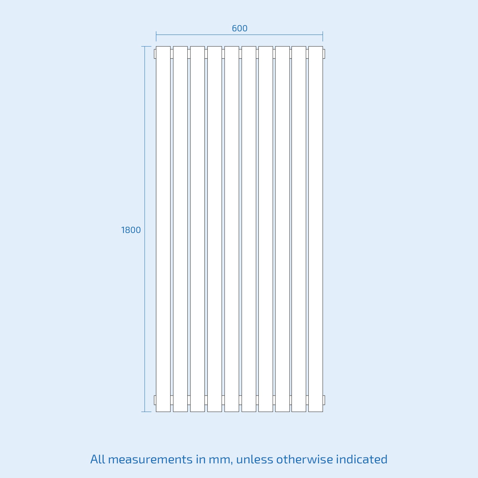 Vertical Central Connection Radiator Black Double Oval Tube 1800 x 600 mm