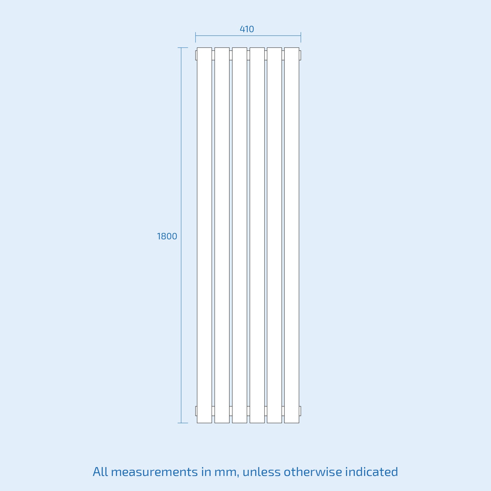 Vertical Flat Panel White Central Connection Radiator 1800 X 410 mm