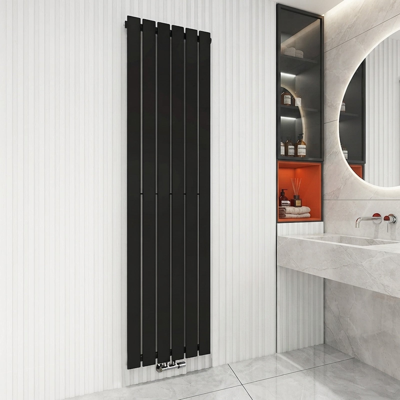 Vertical Central Connection Towel Radiator White Single Straight 1600 x 600 mm