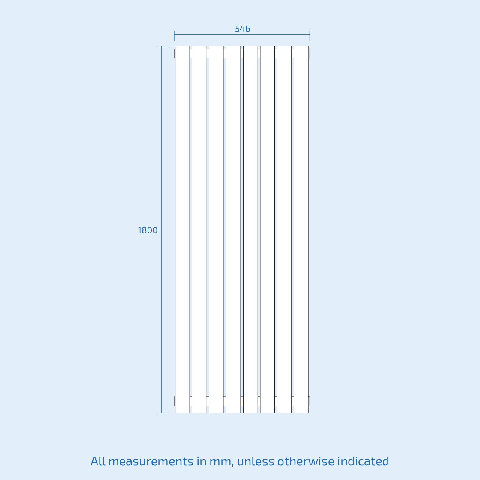 Vertical Flat Panel White Central Connection Radiator 1800 X 546 mm