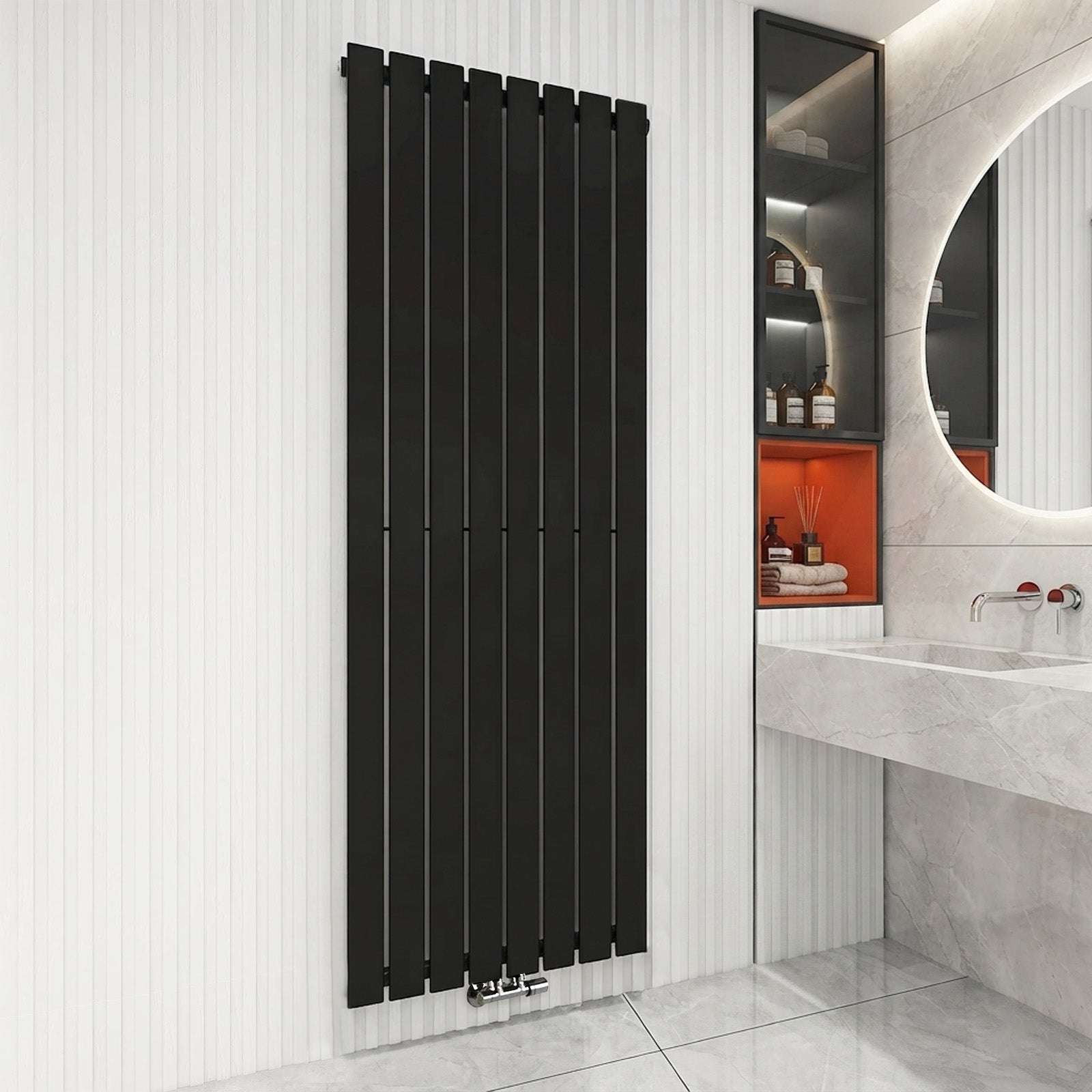 Vertical Central Connection Towel Radiator White Single Straight 1600 x 600 mm