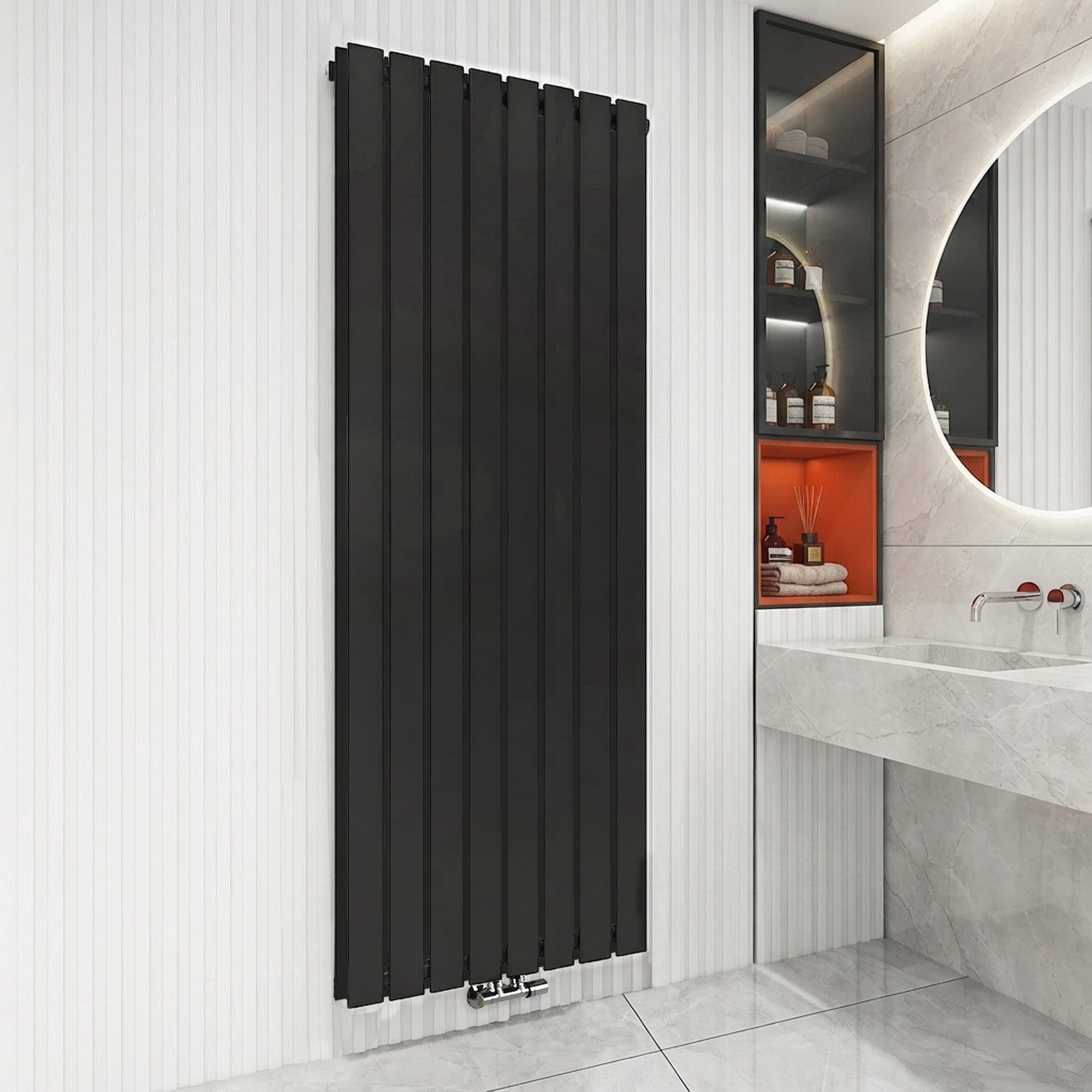 Vertical Central Connection Towel Radiator White Single Straight 1600 x 600 mm