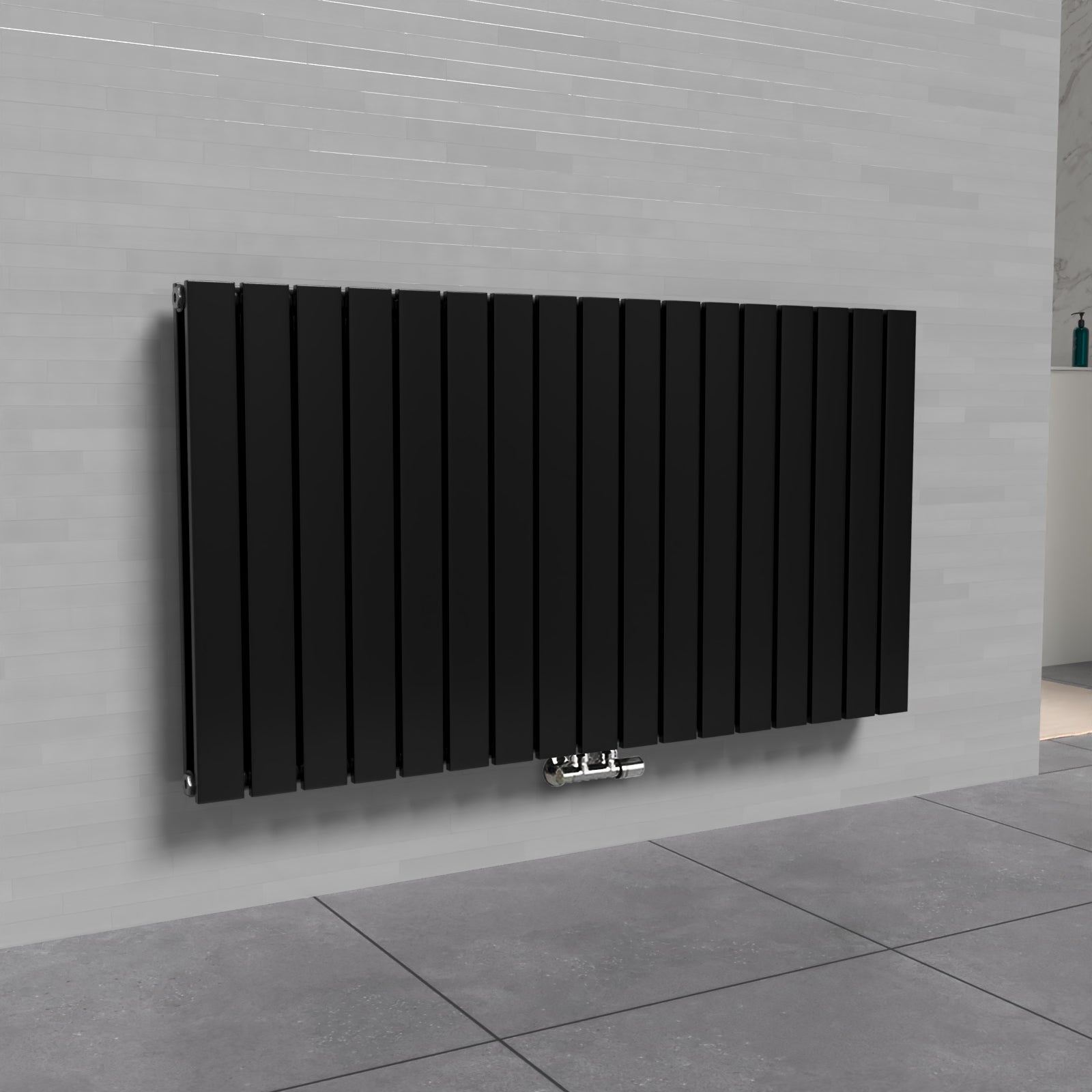 Horizontal Flat Panel Side Connection Black Designer Radiator 1158 X 600mm