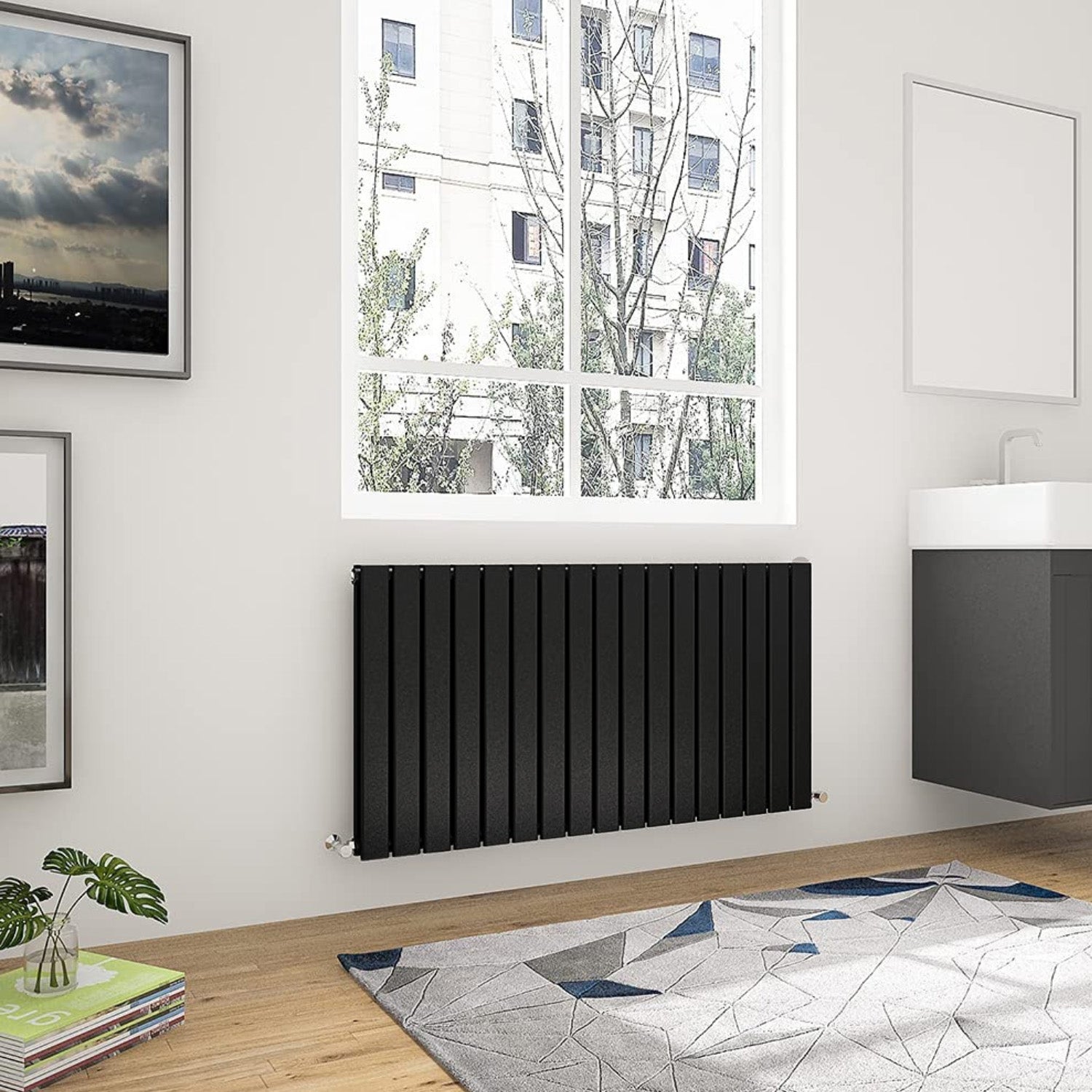 Honeywell 1158 X 600mm Double Flat Panel Matte Black Designer Radiator