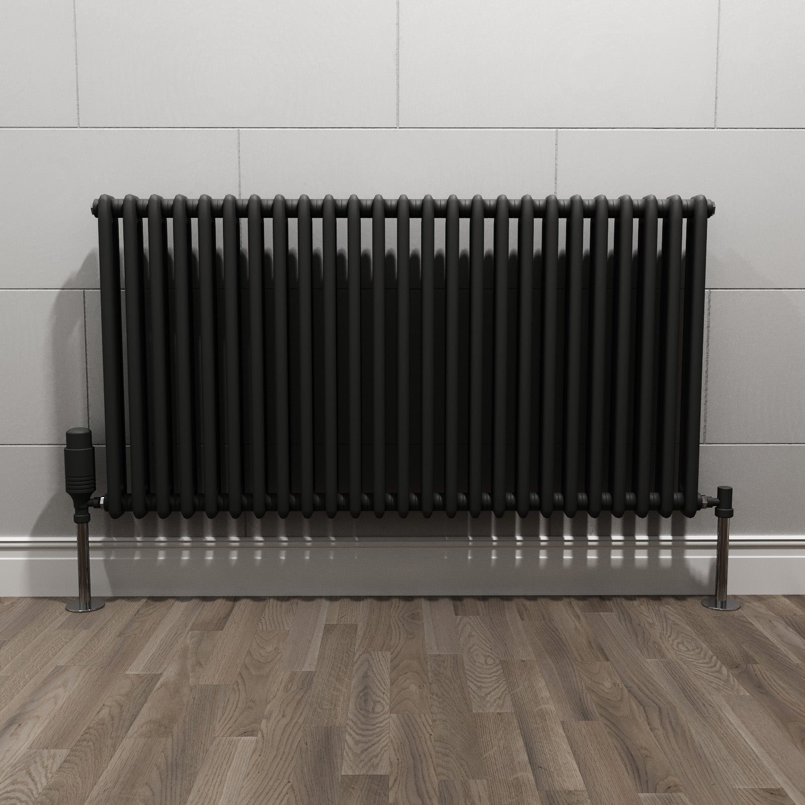 Traditional Radiator 600 X 1145mm Horizontal Double Column Matte Black