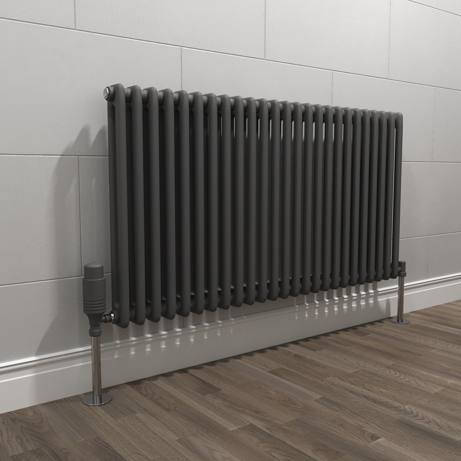 Traditional Radiator 600 X 1145mm Horizontal Double Column Dark Grey Anthracite