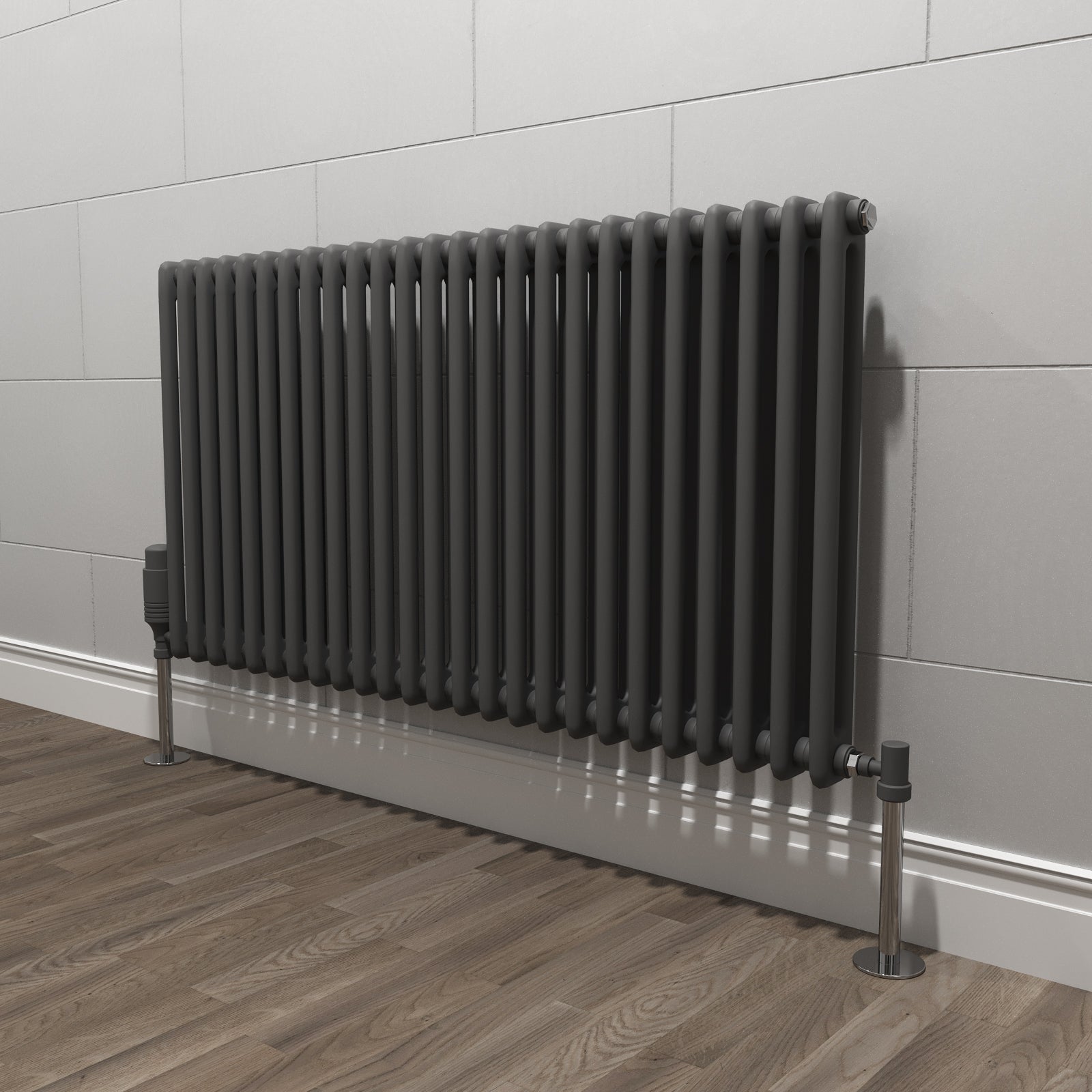 Traditional Radiator 600 X 1145mm Horizontal Double Column Dark Grey Anthracite