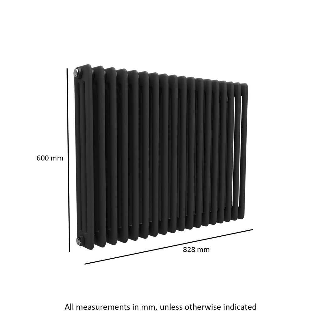 Triple Column Radiator Depth Triple Column Matte Black Radiator 600 X 828 mm