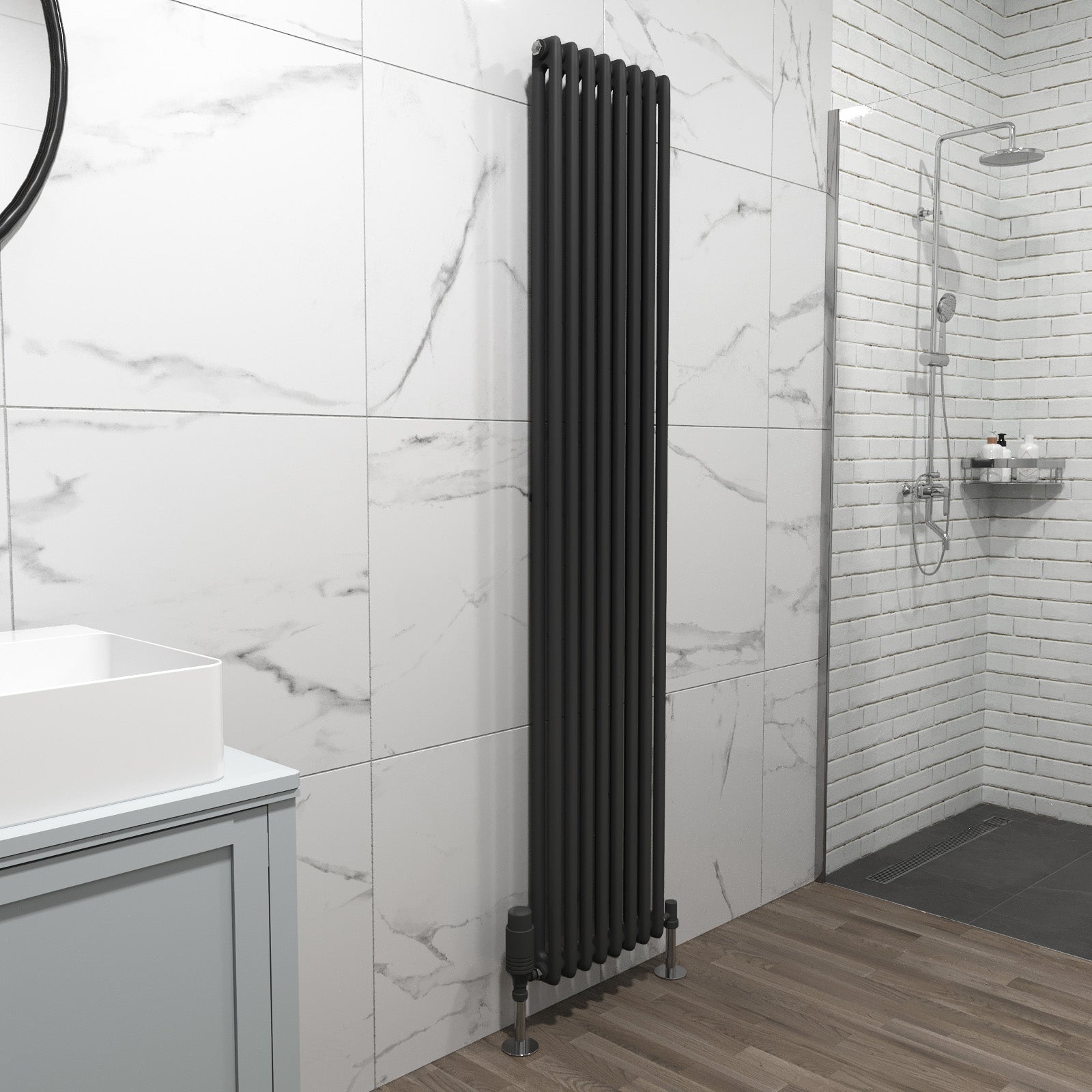Stone Effect Radiator Black Double Column Matte Black Radiator 1800 X 380 mm