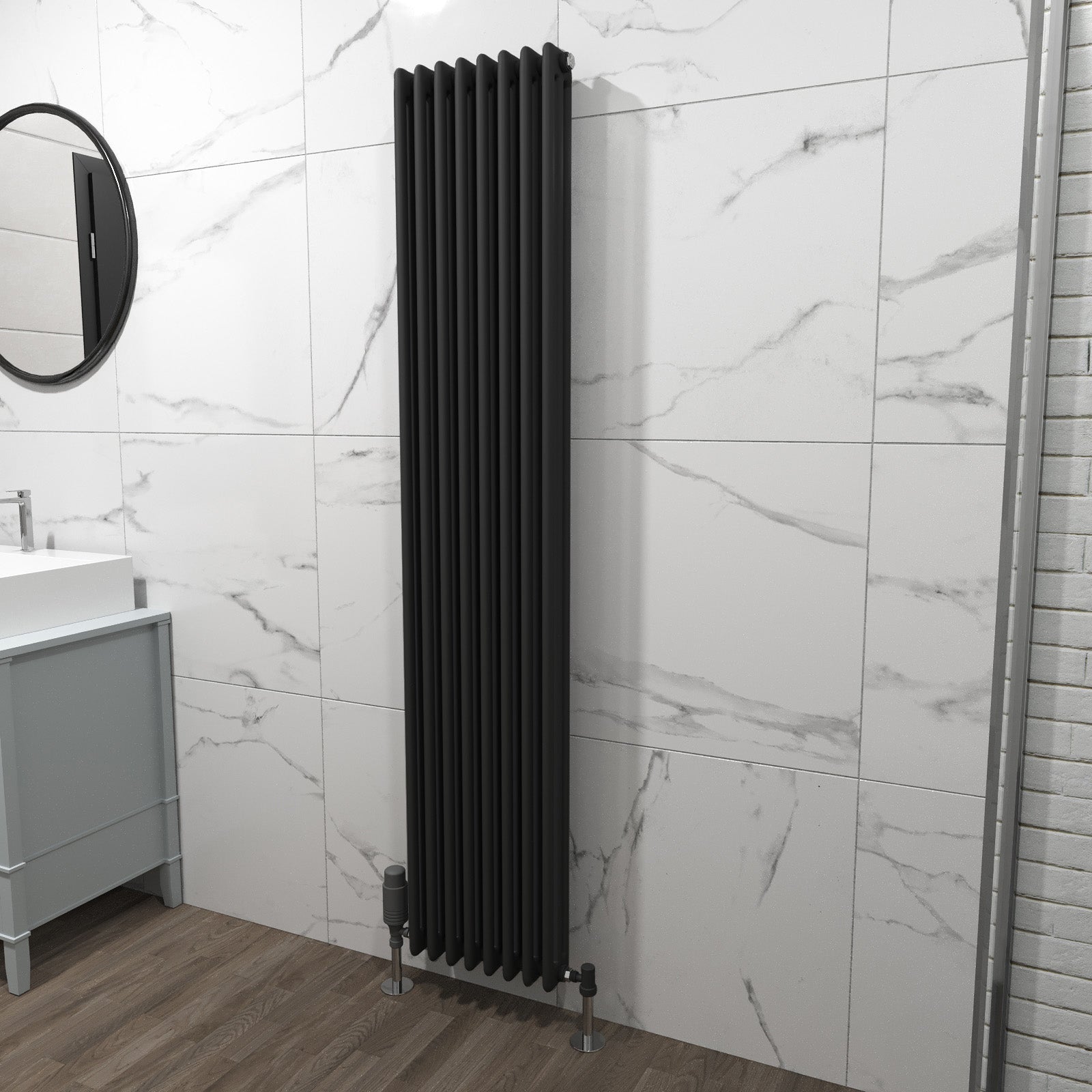 Traditional Radiator 1800 X 380 mm Vertical Triple Column Matte Black