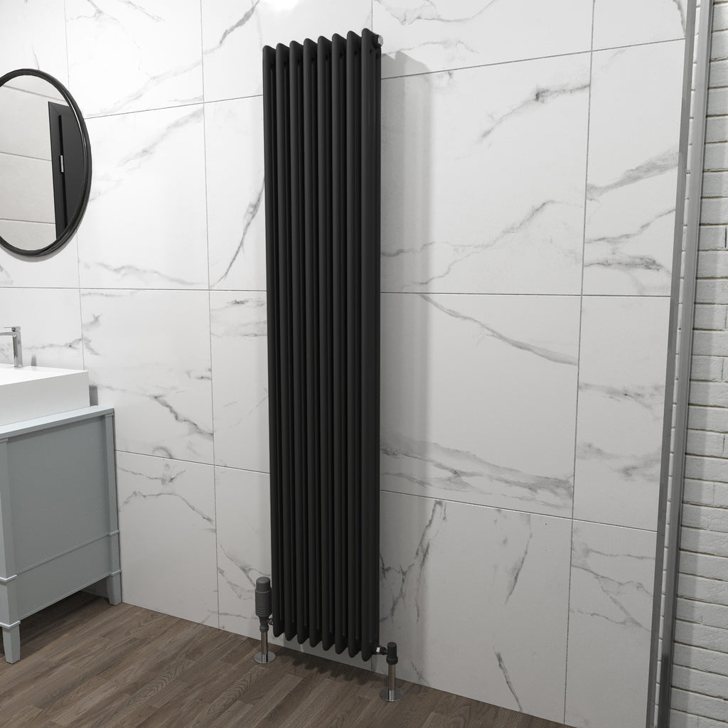 1800 High Radiator Traditional Radiator 1800 X 380 mm Vertical Triple Column Matte Black